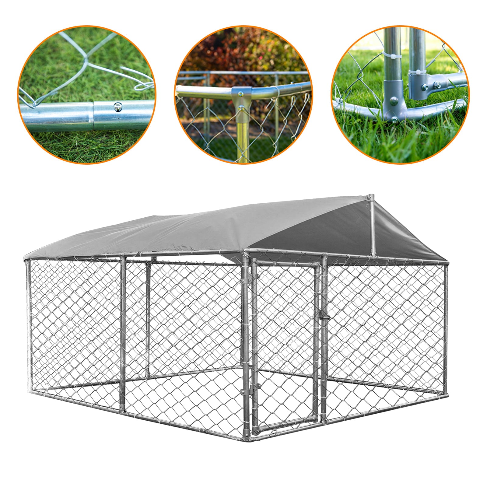 Magic Union 7.5'x 7.5'x 5.3' Large Outdoor Kennel Heavy Duty Dog Cage with Water -Resistant Cover