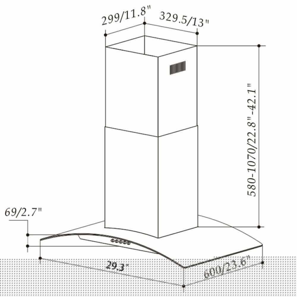 AKDY 30 in 343 CFM Convertible Kitchen Island Mount Range Hood in Black Painted Stainless Steel with Tempered Glass