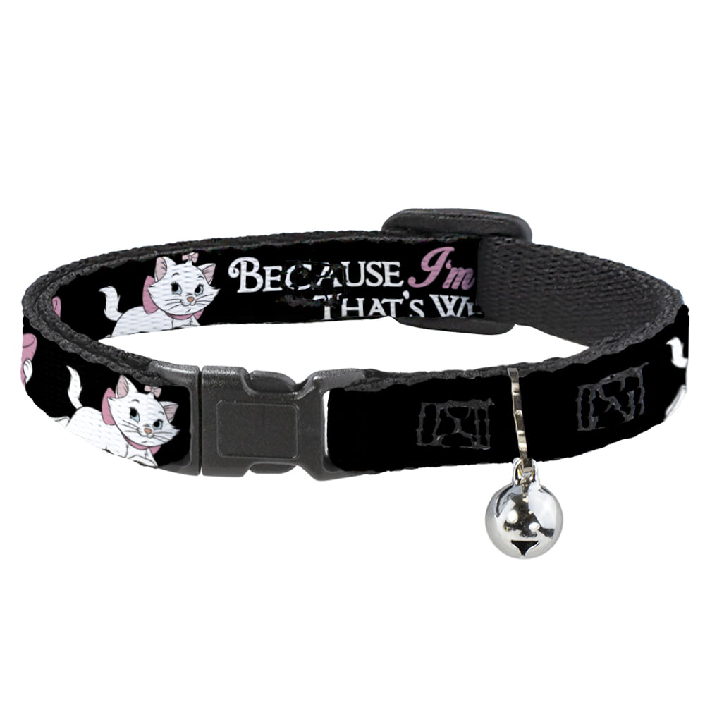 Disney Cat Collar， Breakaway Collar with Bell， Aristocats Marie Poses Because Im A Lady Thats Why Black， 8.5 to 12 Inches 0.5 Inch Wide