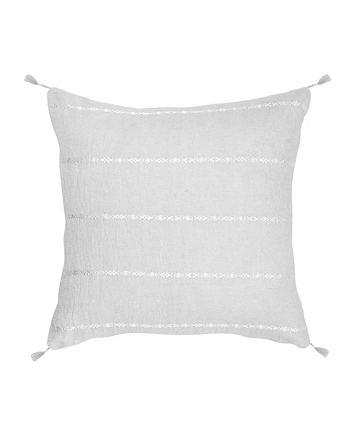 Anaya Home Light Grey White Embr Stripes Down Throw Pillow