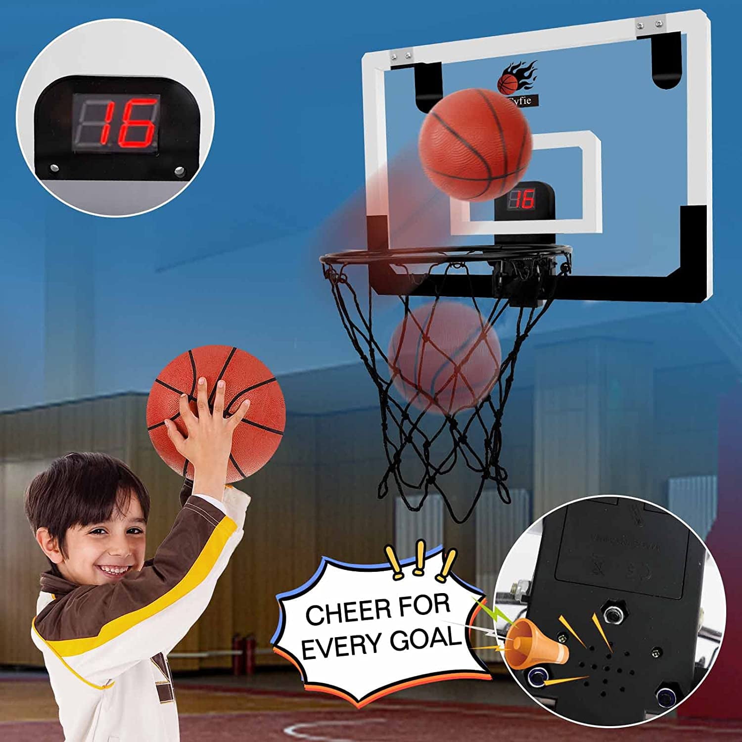 Cyfie Indoor Basketball Hoop Mini Door Basketball Hoop over the Door Backboard Rim with Scoreboard for Kids Adults