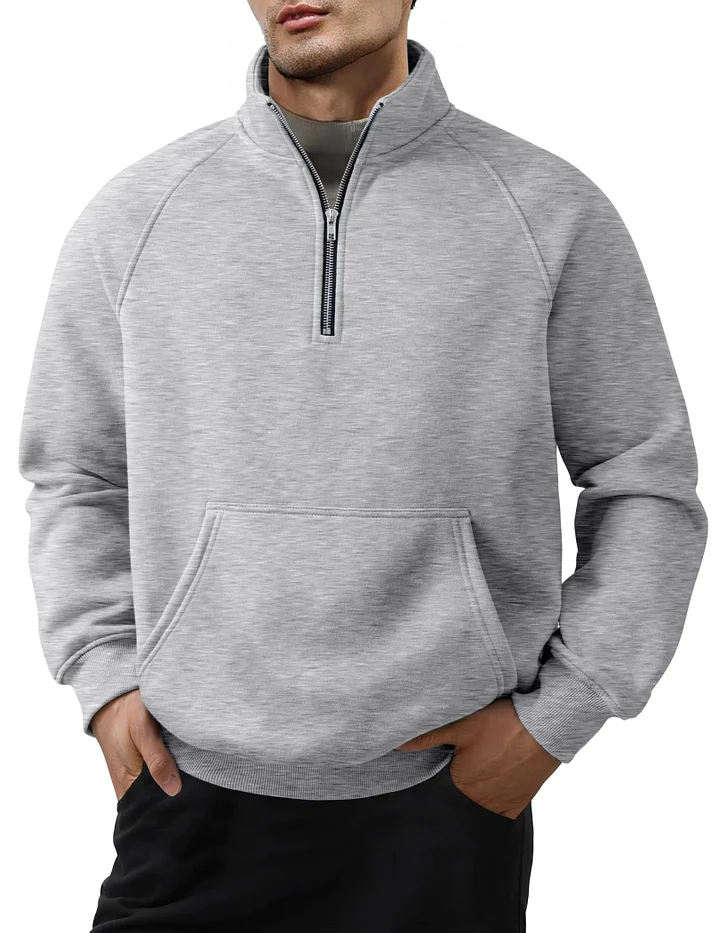 Men's Quarter Zip Casual Fleece Cotton Pullover Sweater