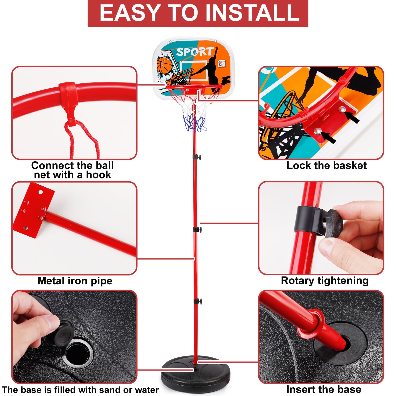 Kids Basketball Hoop Adjustable Height 2.5 ft-6.1 ft Toddler Toys Basketball Hoops Indoor Outdoor Play Mini Portable Basketball Goals Outside Toys Backyard Games for Boys Girls Age 3 4 5 6 7 8 Gifts