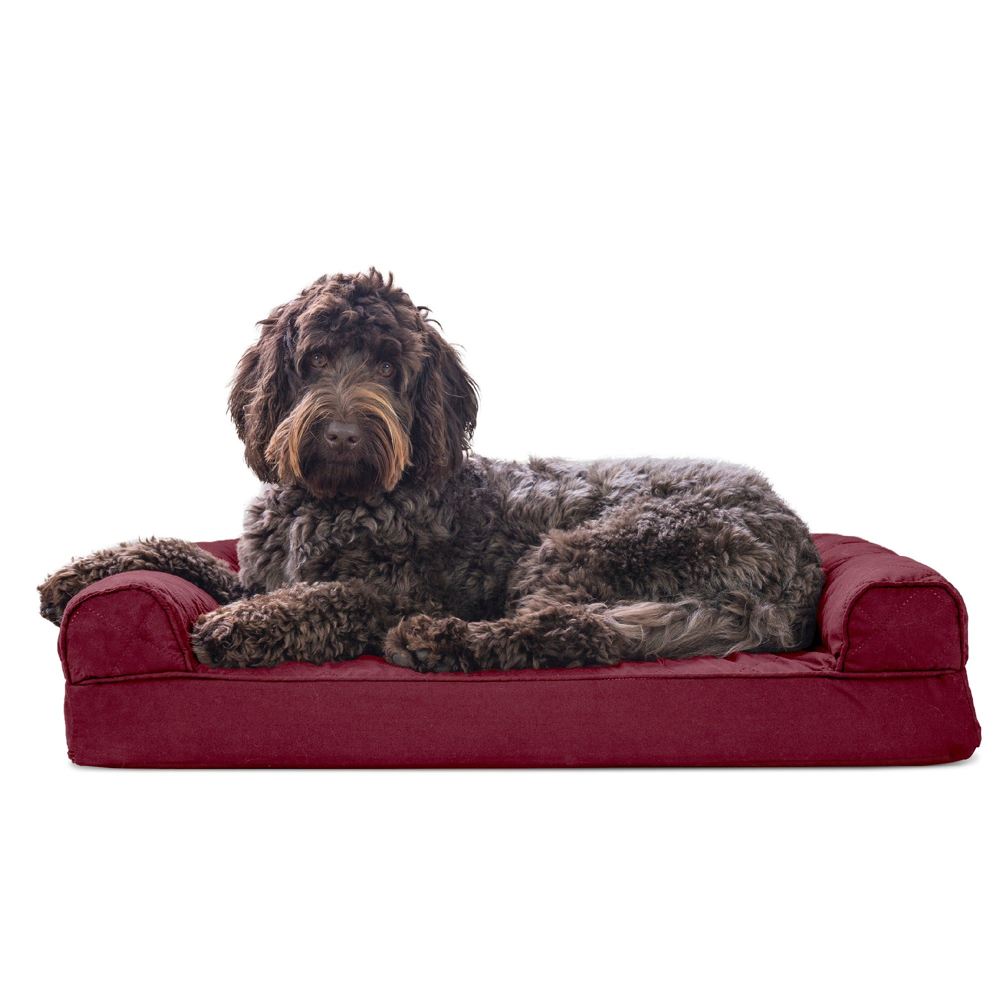 FurHaven Pet Products | Memory Foam Quilted Couch Sofa-Style Pet Bed for Dogs and Cats， Wine Red， Medium