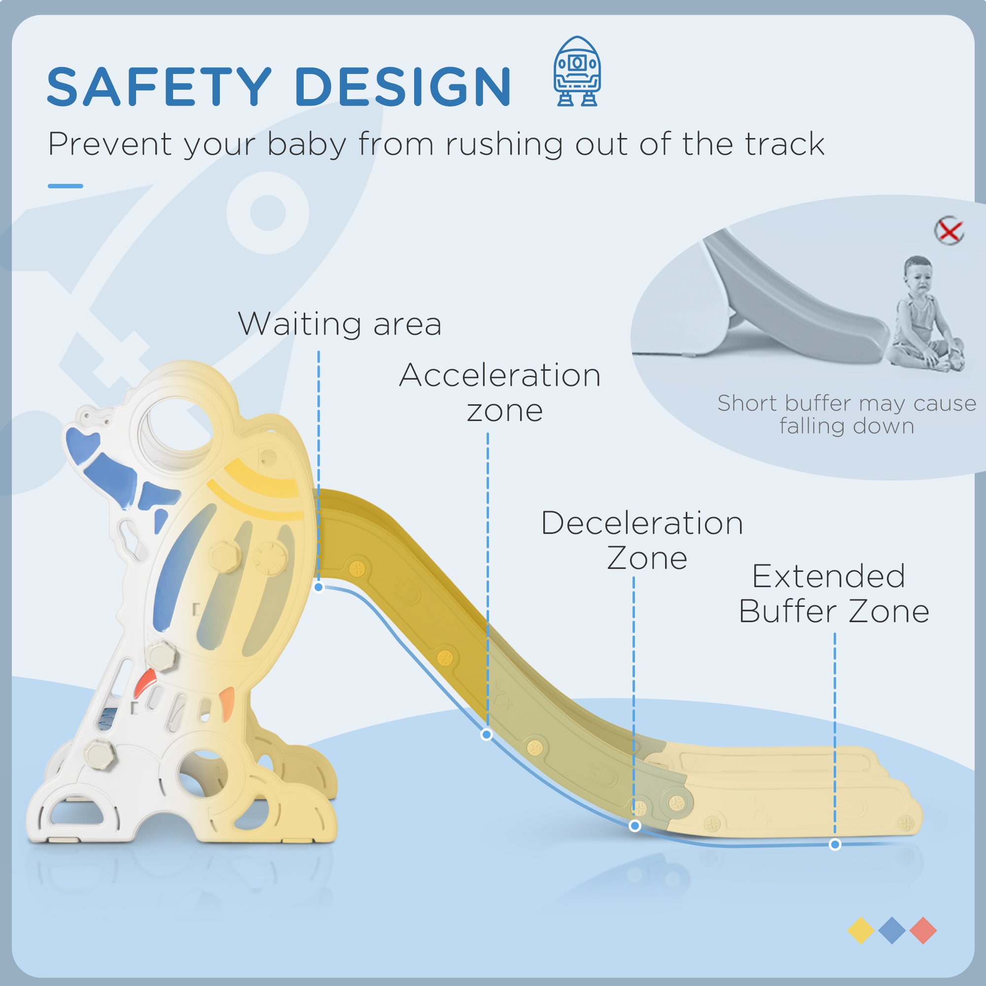 Qaba Kids Indoor Slide for Toddlers Ages 1.5-3， Small Toddler Slide， Space Toy Playset for Girls and Boys， Blue