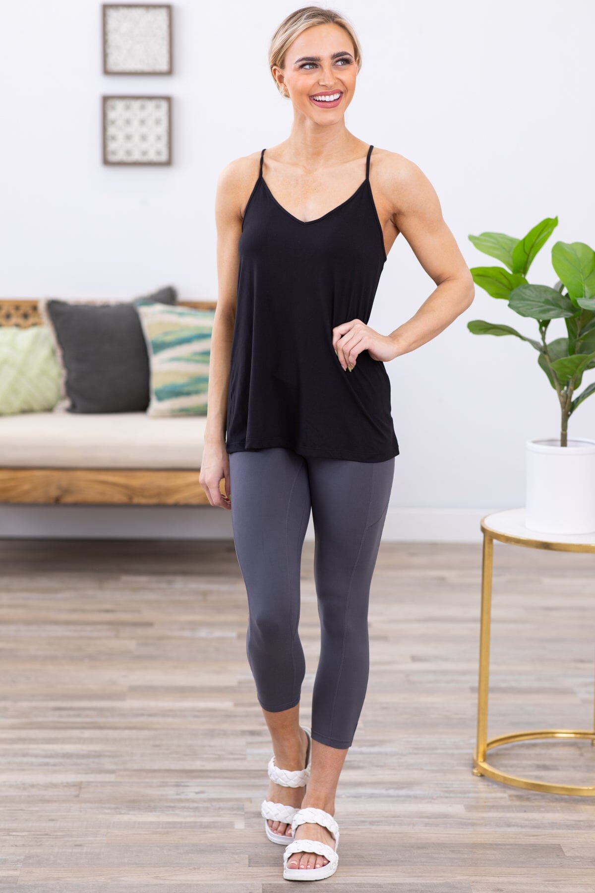 Black V-Neck Active Tank