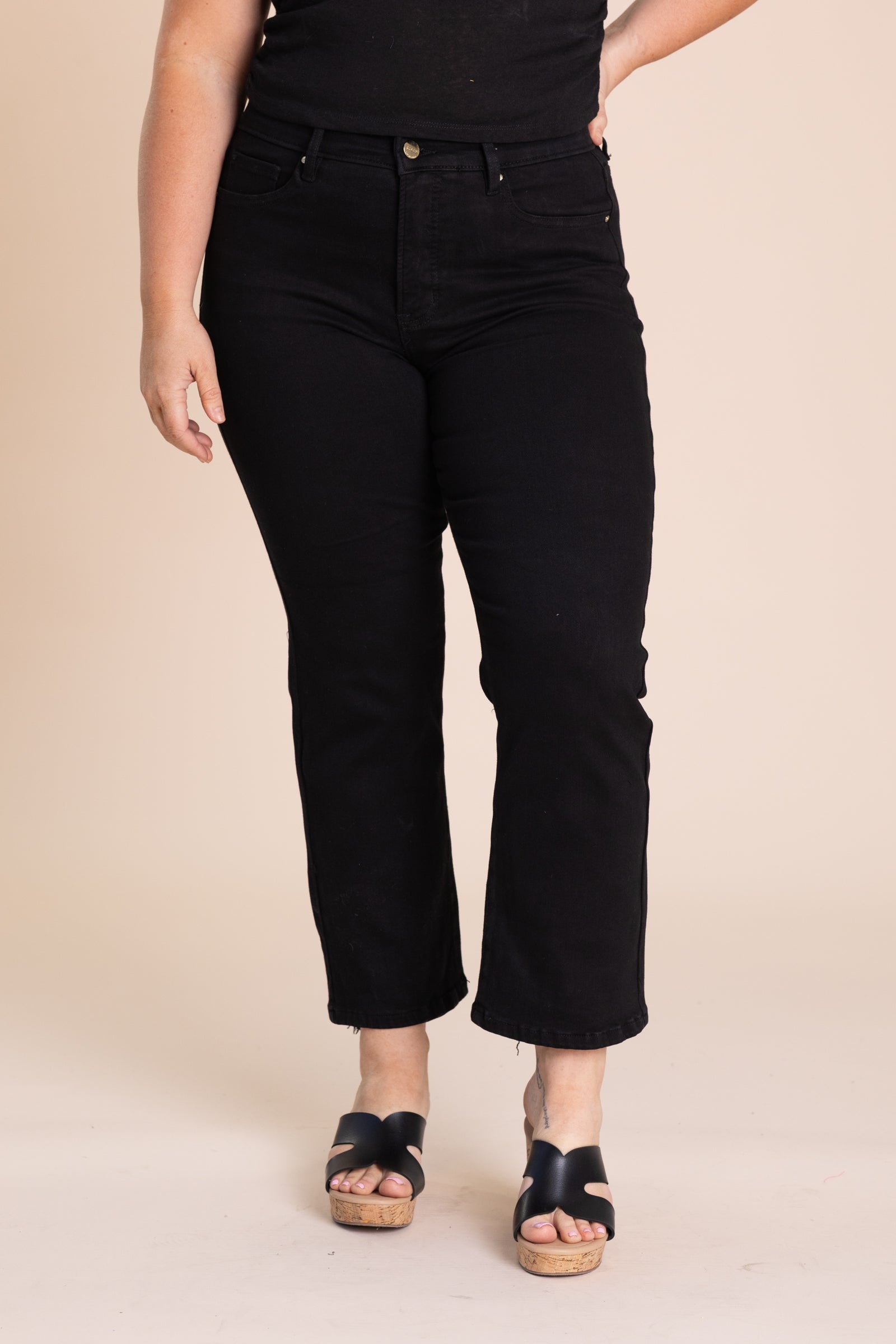 Risen Black Tummy Control Crop Straight Pants
