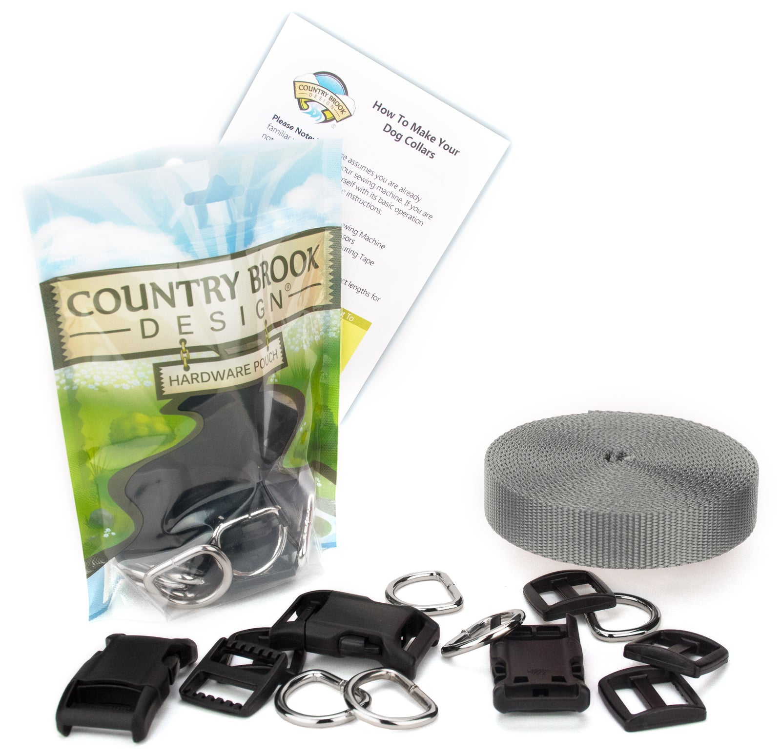 Country Brook Design® 1 inch Deluxe Dog Collar Kit with Silver Nylon Webbing