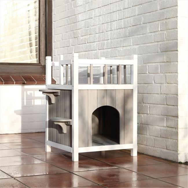 Wooden Pet Home With Balcony - Gray and White