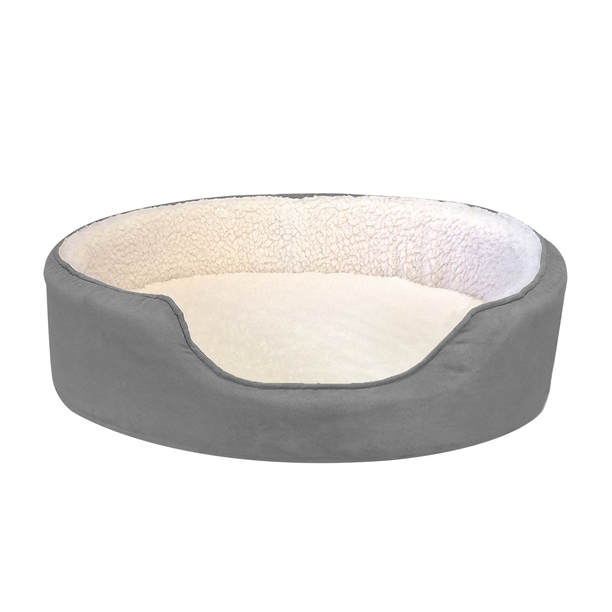FurHaven | Orthopedic Faux Sheepskin and Suede Oval Pet Bed for Dogs and Cats， Gray， Medium