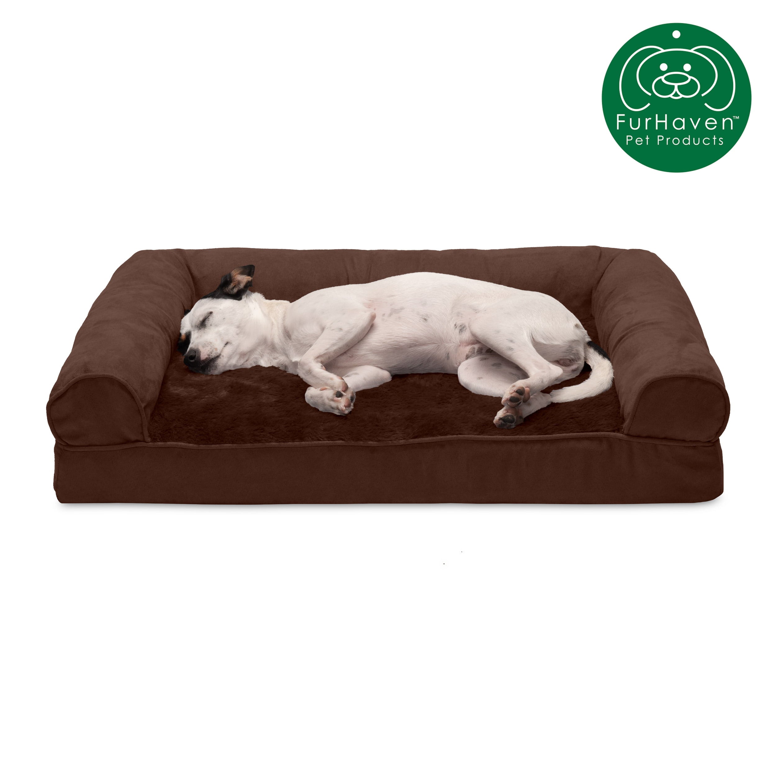 FurHaven Pet Products | Full Support Orthopedic Plush and Suede Sofa-Style Pet Bed for Dogs and Cats - Espresso， Medium