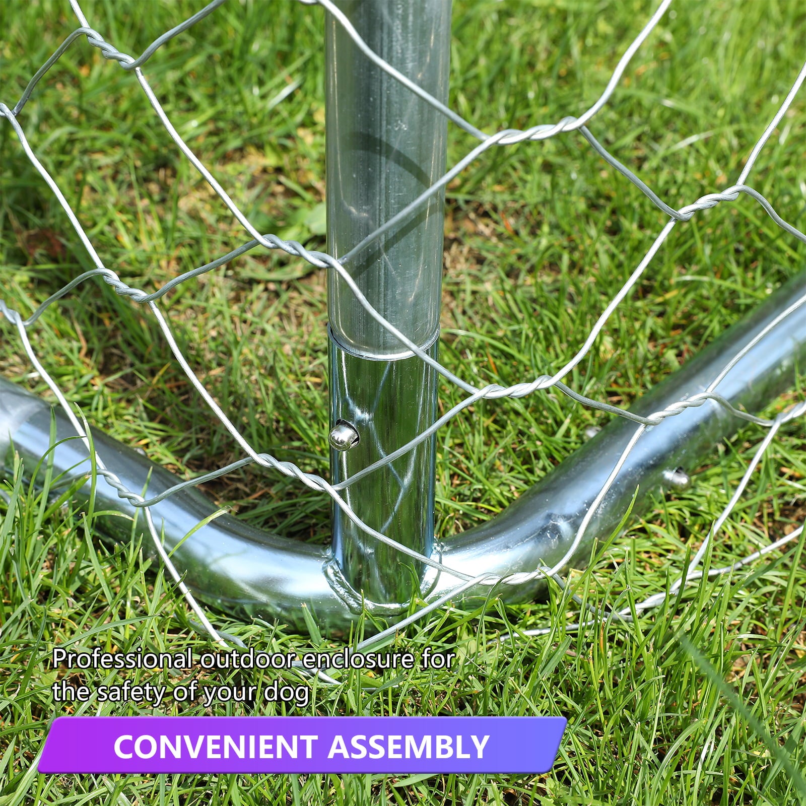 Dog Kennel Outdoor Metal Dog Cage Outside Dog Fence Pet Enclosure Fencing with Water-Resistant Cover Roof Backyard Dog Run House (Basic)