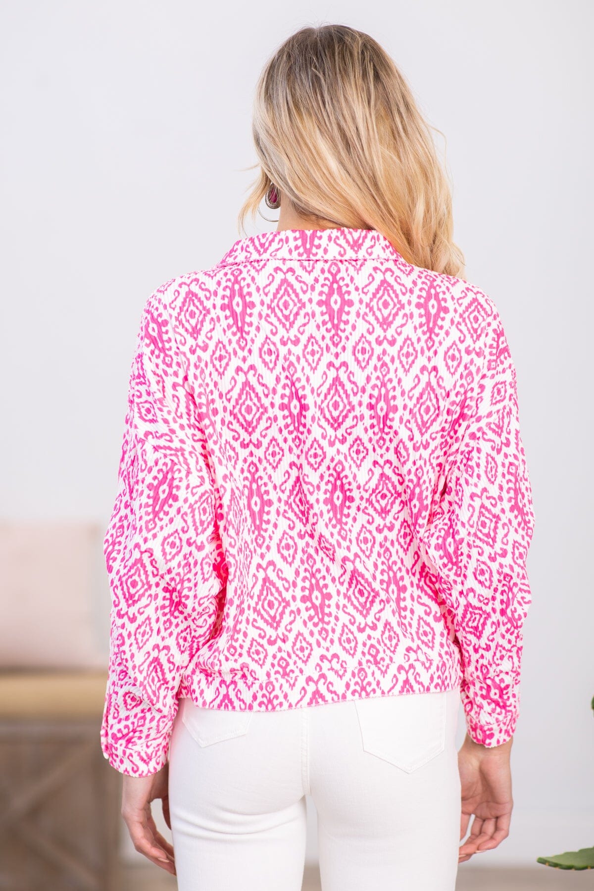 Hot Pink Abstract Aztec Print Jacket