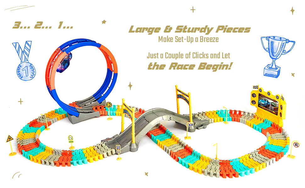 JitteryGit STEM Race Car Track Toy for Kids | Amazing Gift for Boys Girls Toddlers Ages 3 4 5 6 7