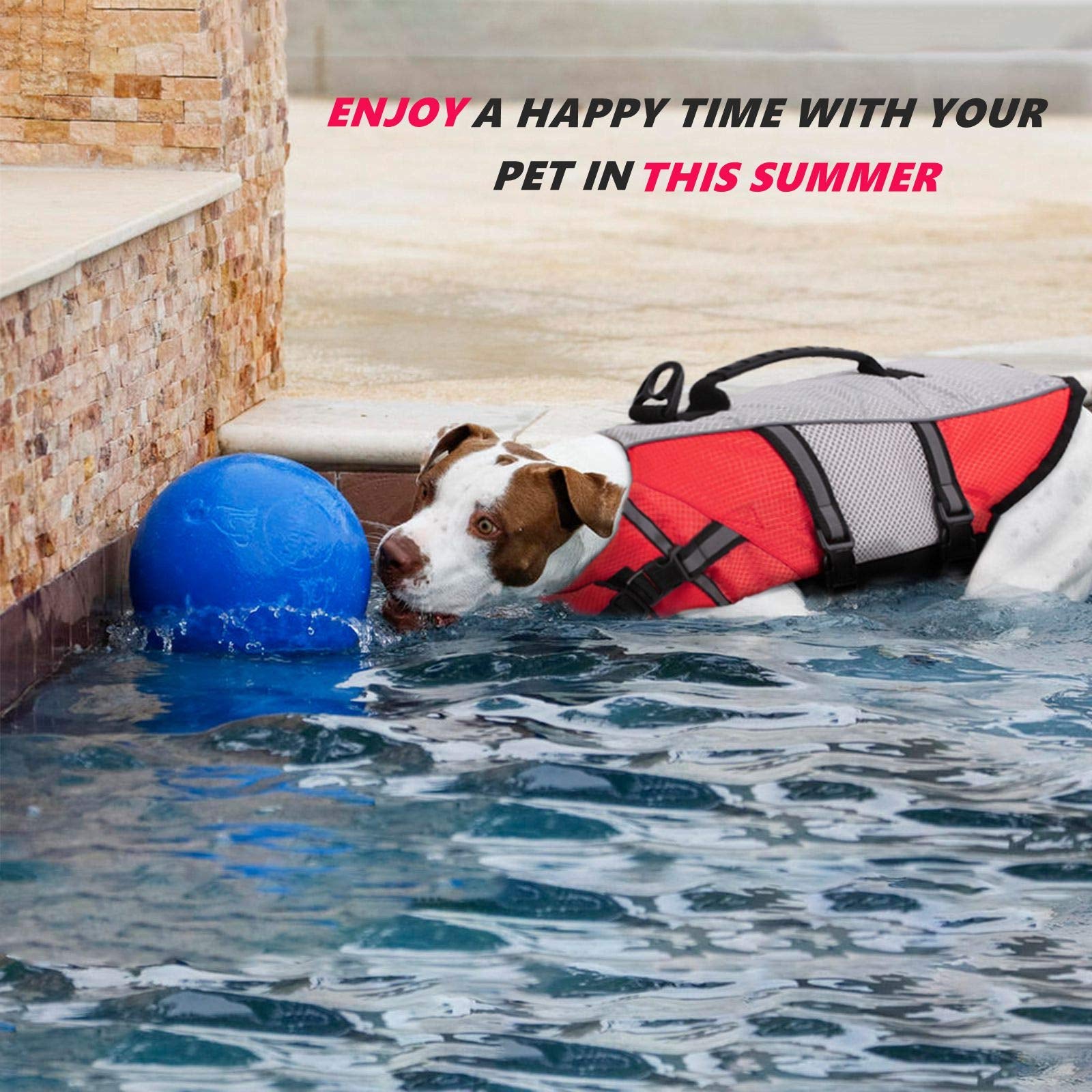 QBLEEV Dog Life Jacket Pet Life Vest for Swimming Pool Float Coat Swimsuits Flotation Device Life Preserver Belt Lifesaver Flotation Suit for Small Medium Large Dogs-L