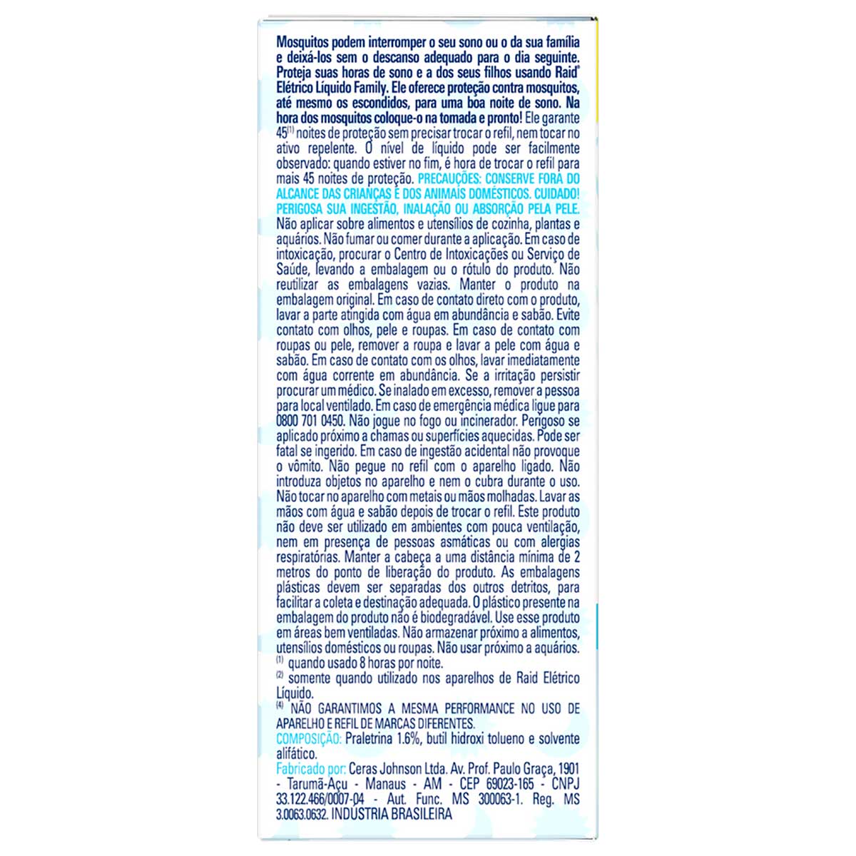 Repelente Liquido Eletrico 45 Noites Raid Family Caixa 2 Unidades 32,9ml Cada Gratis 50% de Desconto no Segundo Refil