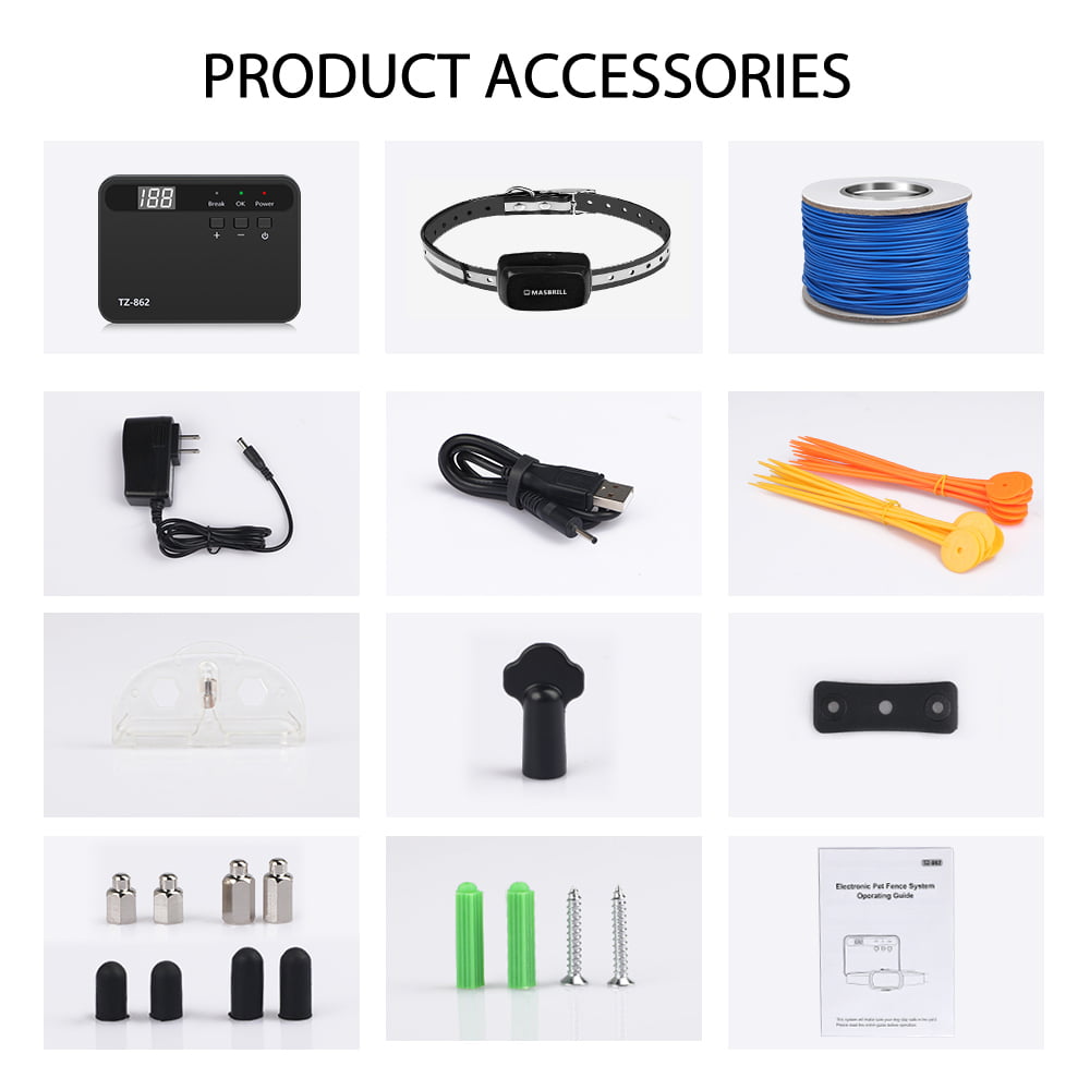 MASBRILL Electric Dog Fence， Underground Electric Dog Fence Rechargeable Dog Fence for Small Medium Large Dogs， 650 Ft Wire with 1 Collars