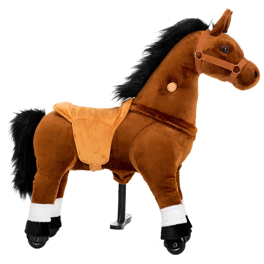 Ponyeehaw Ride on Horse Toys， Ride on Toys for 3-5 Years Old Girls and Boys， Premium Plush Walking Horse with Wheels (Brown)