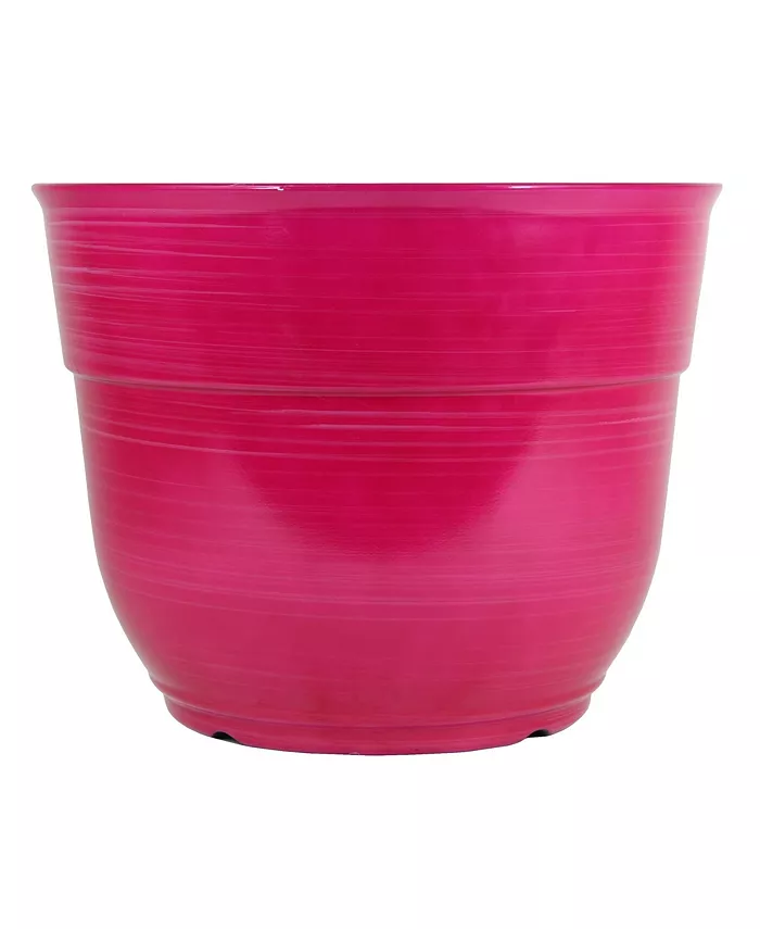 Garden Elements Glazed Brushed Happy Large Plastic Planter Bright Pink 15 Inch