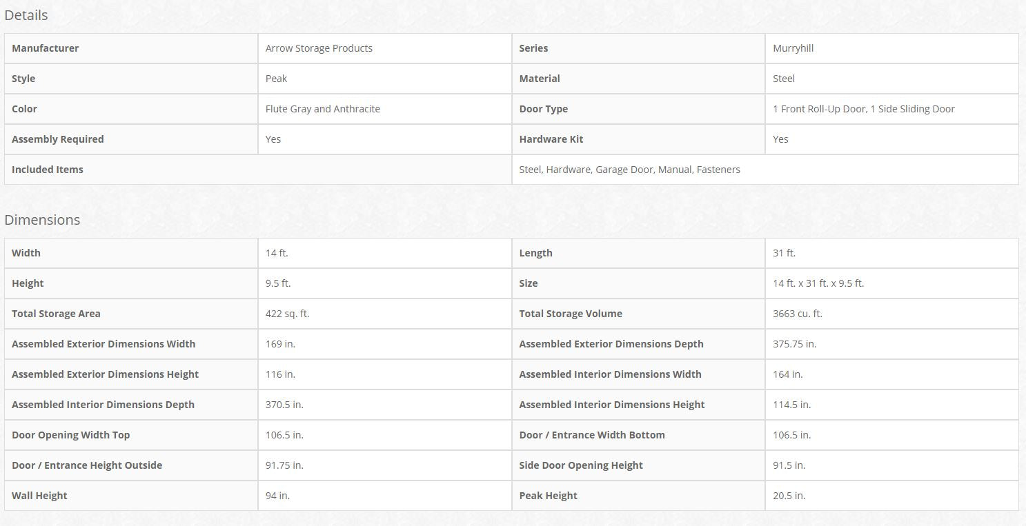 Arrow Murryhill 14 x 31 Garage, Steel Storage Building, Prefab Storage Shed
