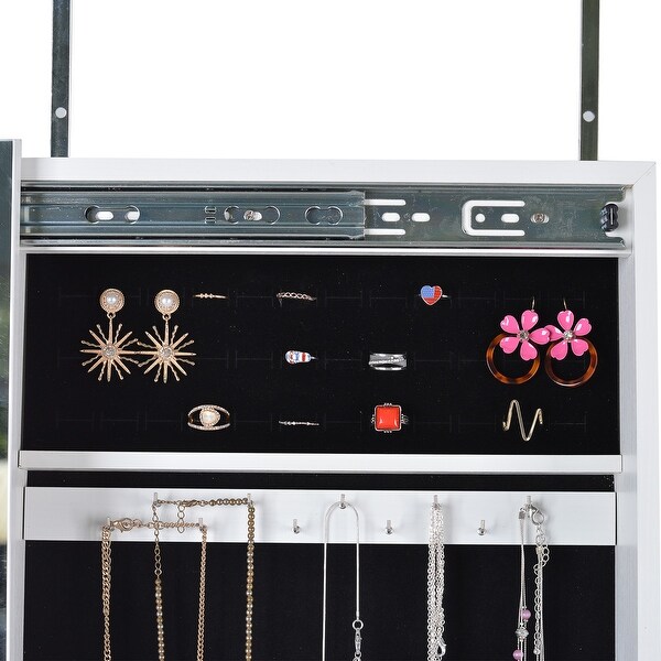Full Mirror Jewelry Storage Cabinet With with Slide Rail， Can Be Hung On The Door Or Wall - - 37179007