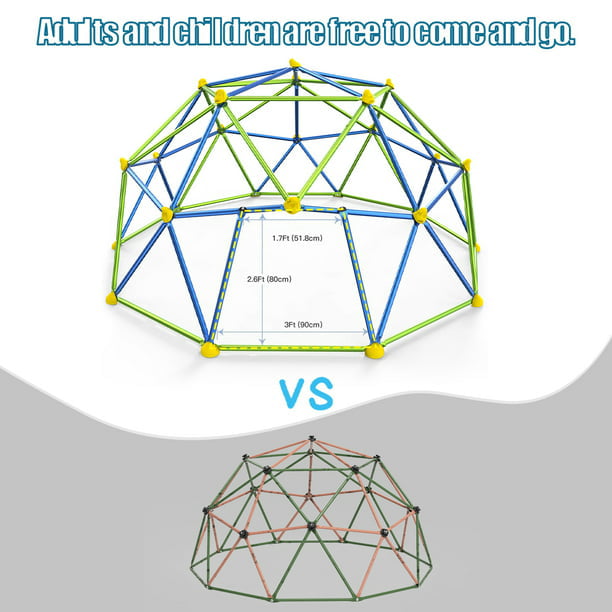 GIKPAL J ungle Gym， 10FT Dome Climber with Canopy for Kids 3 to 10 Outdoor Play Center， Supporting 1000lbs Rugged and Interesting Dome Climber Playground Equipment， Blue+Green