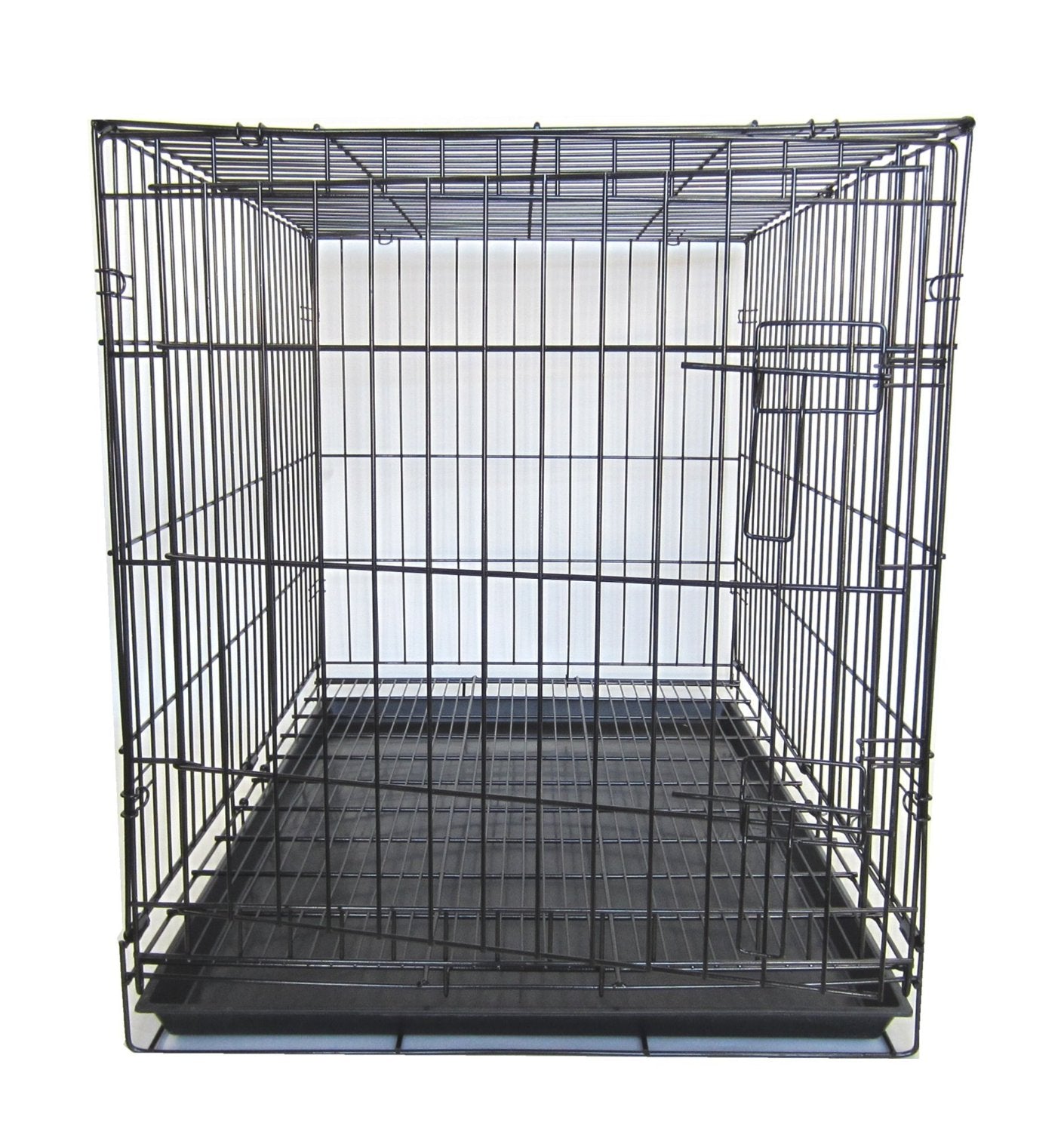 YML Double Door Pet Kennel w/ Plastic Tray， Black， 48