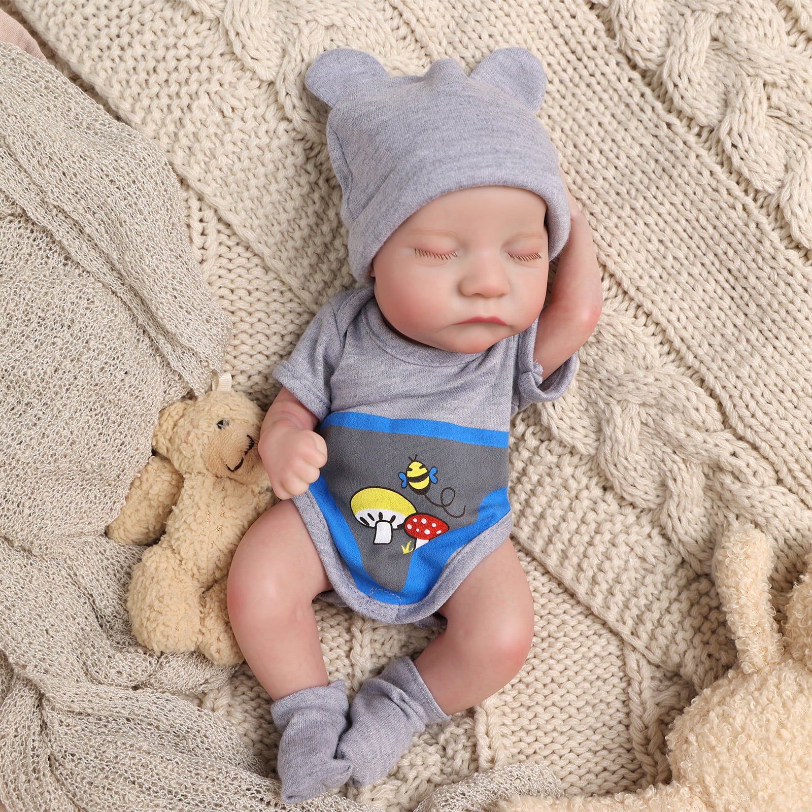 JIZHI 12 inch Lifelike Reborn Baby Dolls Realistic Sleeping Doll Girl with Clothes and Toy Accessories Gift for Children 3+