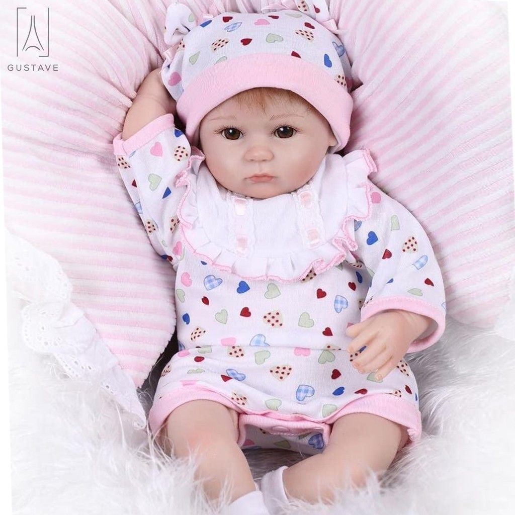 Gustave Lifelike 18Inch Reborn Baby Doll, Soft Body Silicone Vinyl Newborn Lovely Girl Doll Handmade Toddler Toy Xmas Gift