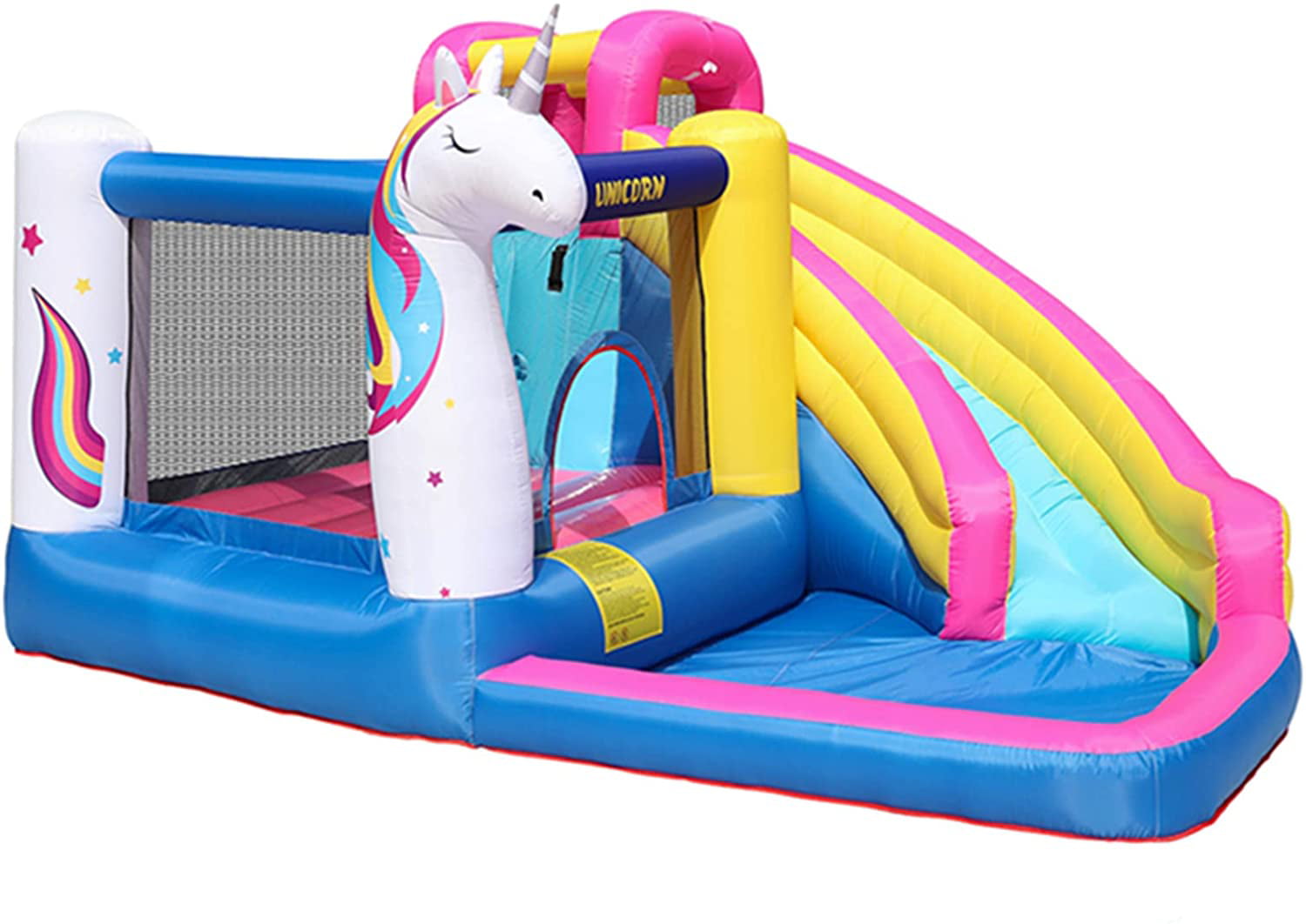 5 in 1 Inflatable Water Slide， Castle Bounce House Trampoline with Pool， Climbing Wall for Kids Age 3-10 with Air Blower