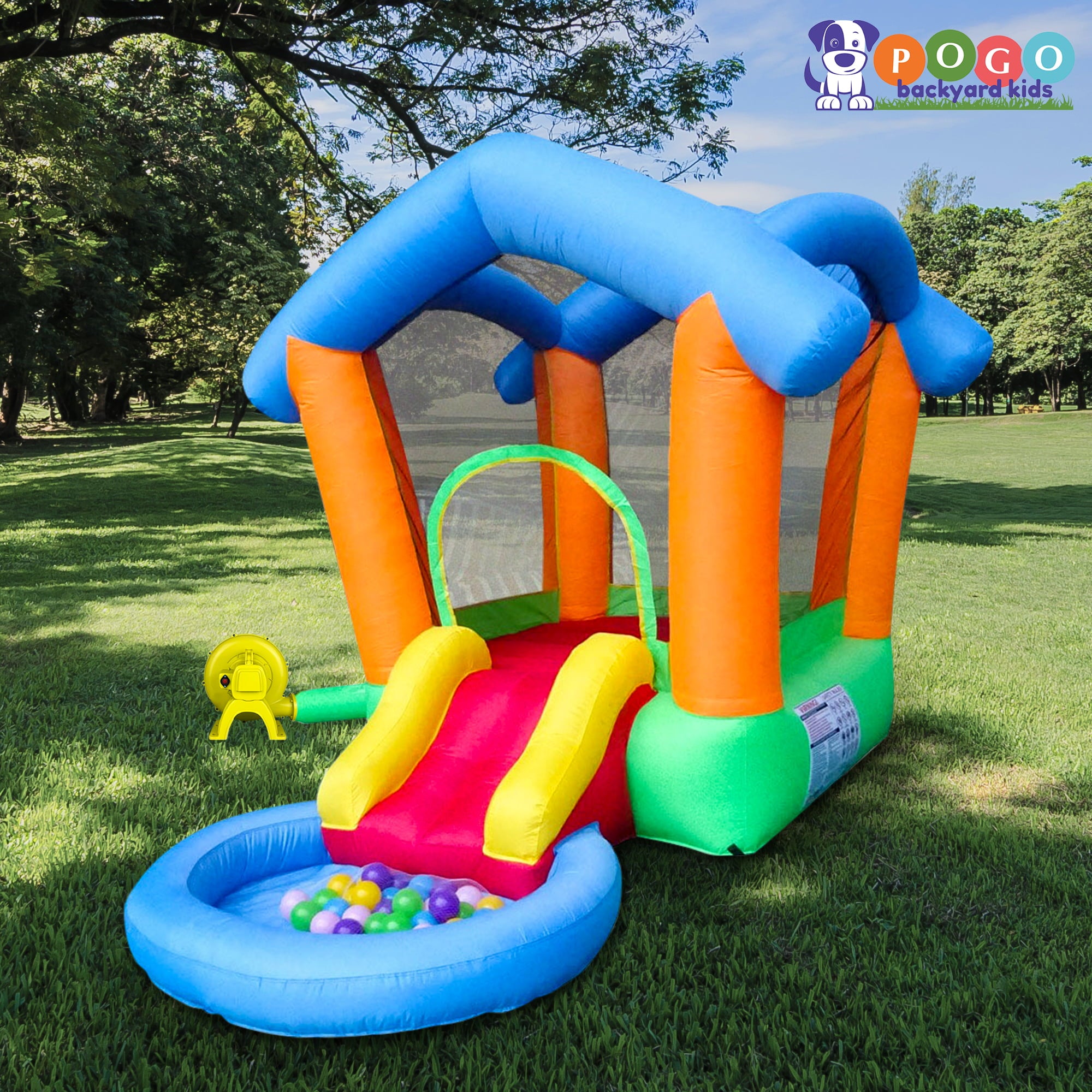 Pogo Bounce House Backyard Kids Rainbow Playhouse Inflatable Bounce House with Slide