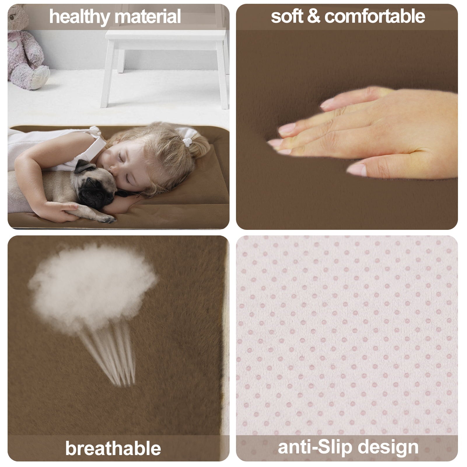 Hero Dog Large Dog Bed Crate Mat 35 in Washable Pet Beds Soft Dog Mattress Anti-Slip Kennel Mats (Dark Brown)