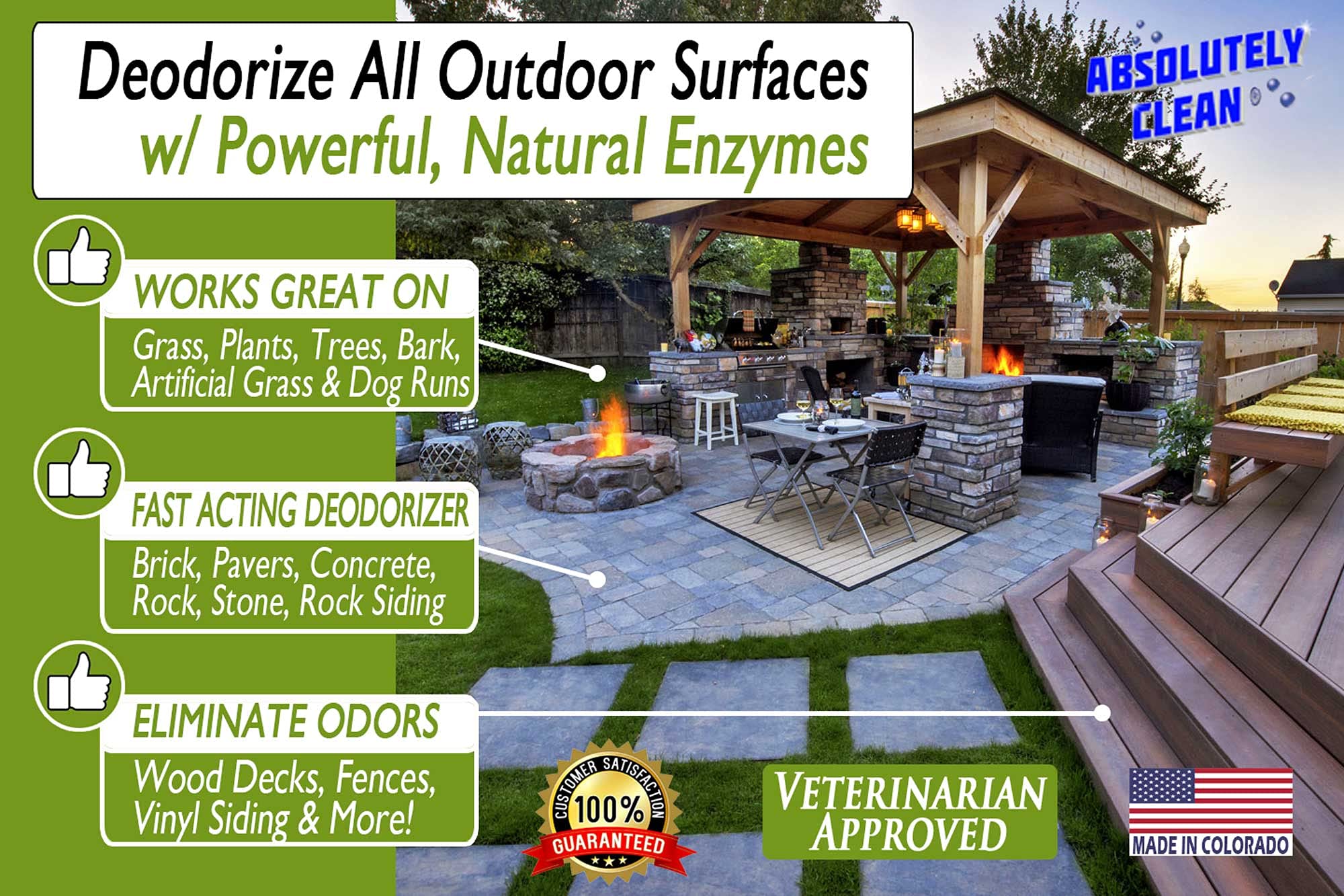 Amazing Outdoor Deodorizer - Natural Enzyme Formula - Just Spray and Walk Away - Grass， AstroTurf， Dog Runs， Patios， Decks， Fences and More - Prevents Lawn Yellowing - USA Made - Vet Approved