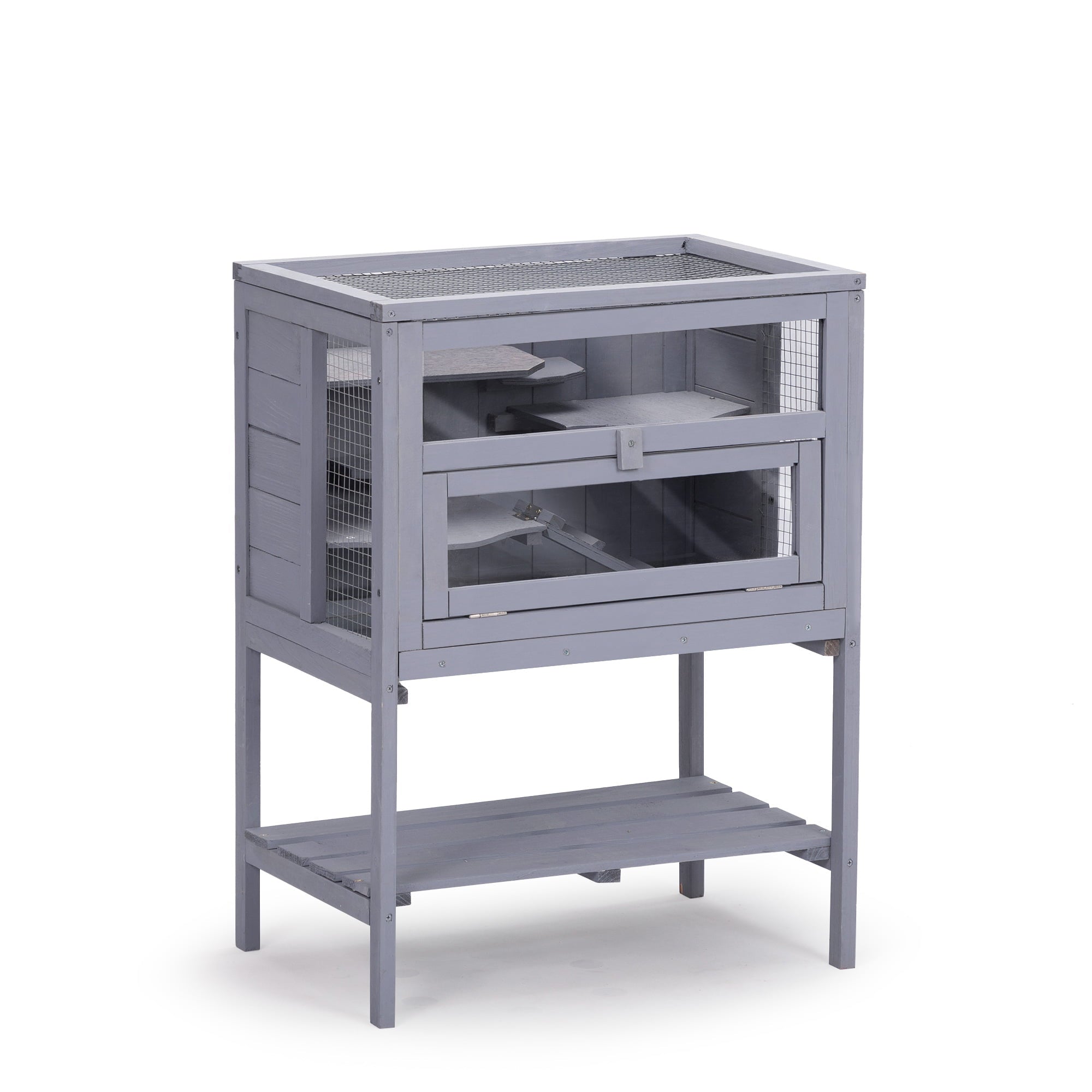CoSoTower Hamster Wooden Cage with Pull Out Tray， Indoor/Outdoor Pet House for Small Animals， Transparent Acrylic Plate - Gray
