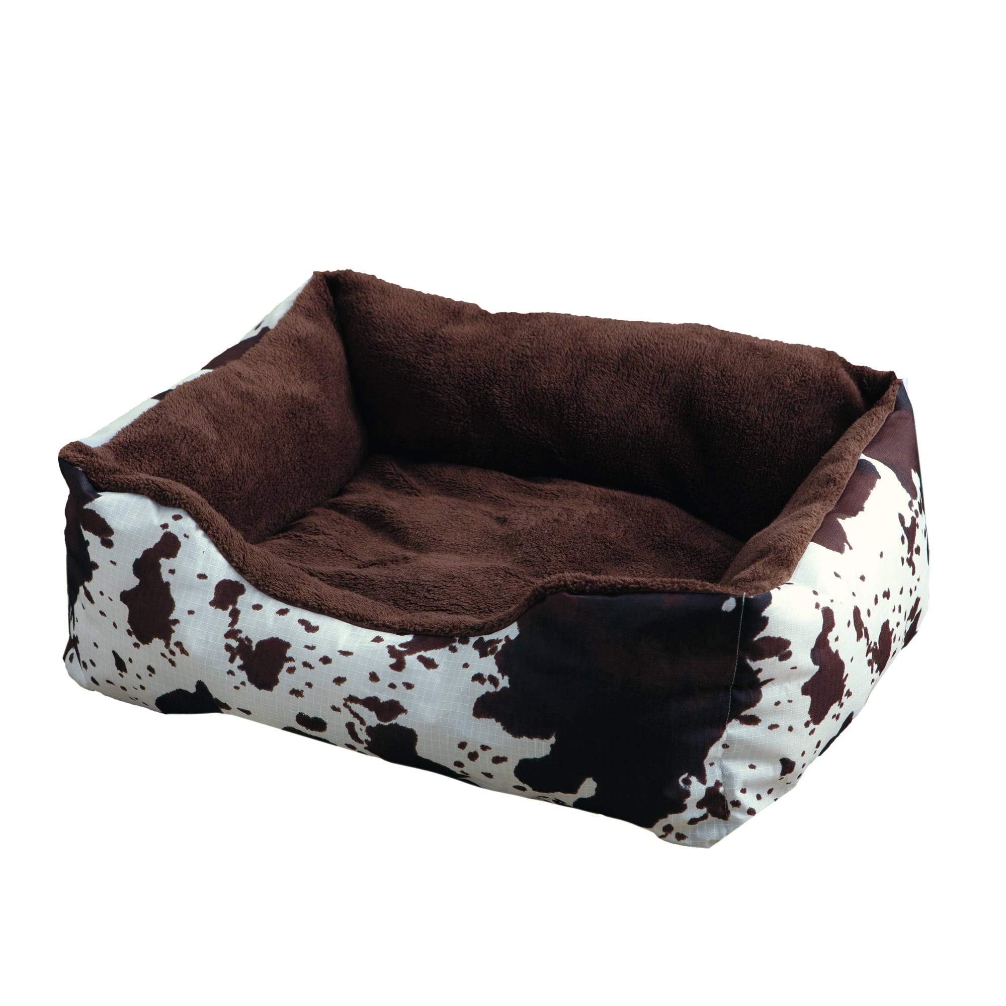 Chocolate Sherpa Lined Cowhide Dog Bed Medium