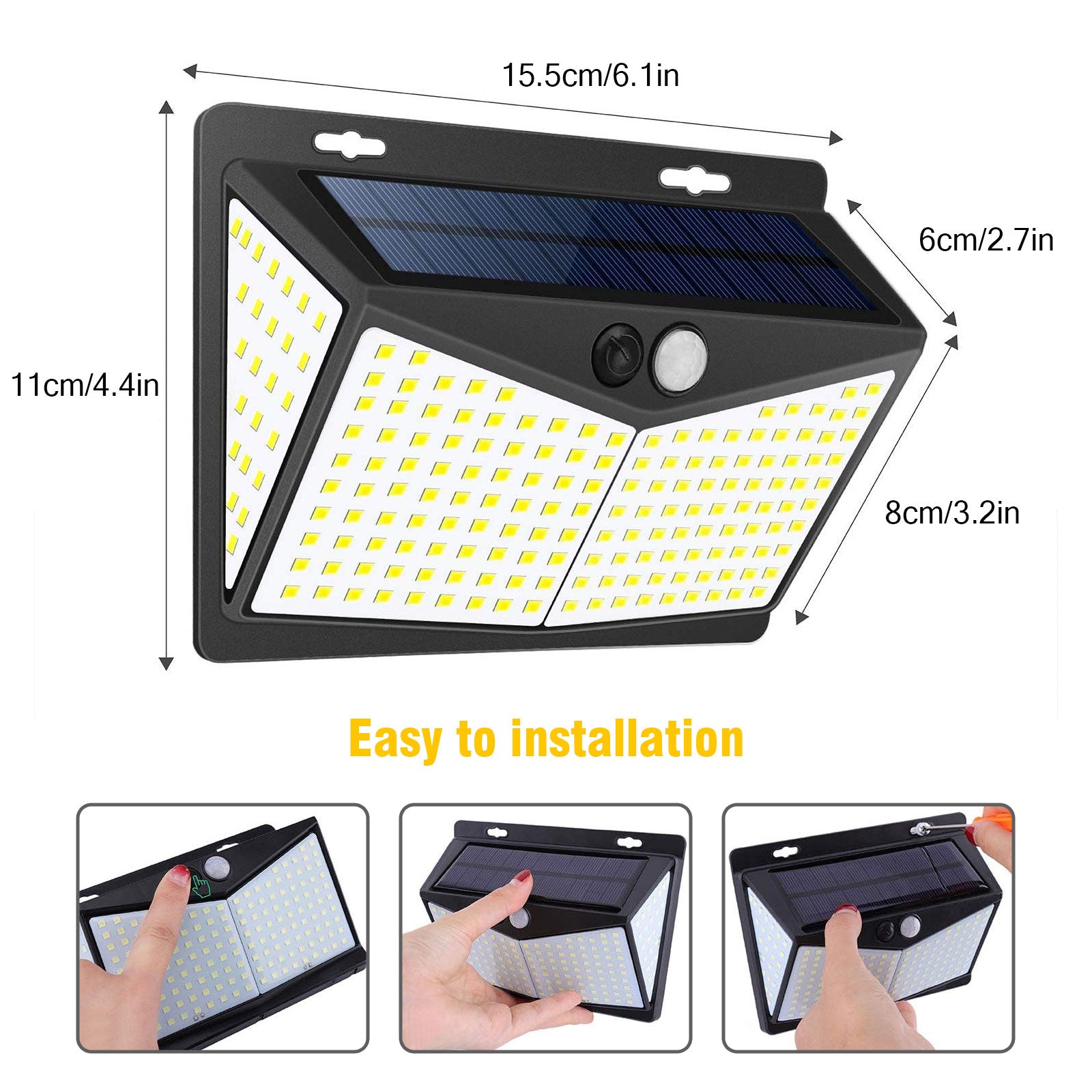 EEEkit Solar Motion Light Outdoor 208 LED Wireless Security Wall Lamp IP65 Waterproof Motion Sensor Spotlight 3 Light Modes for Garden Deck Yard Garage Patio