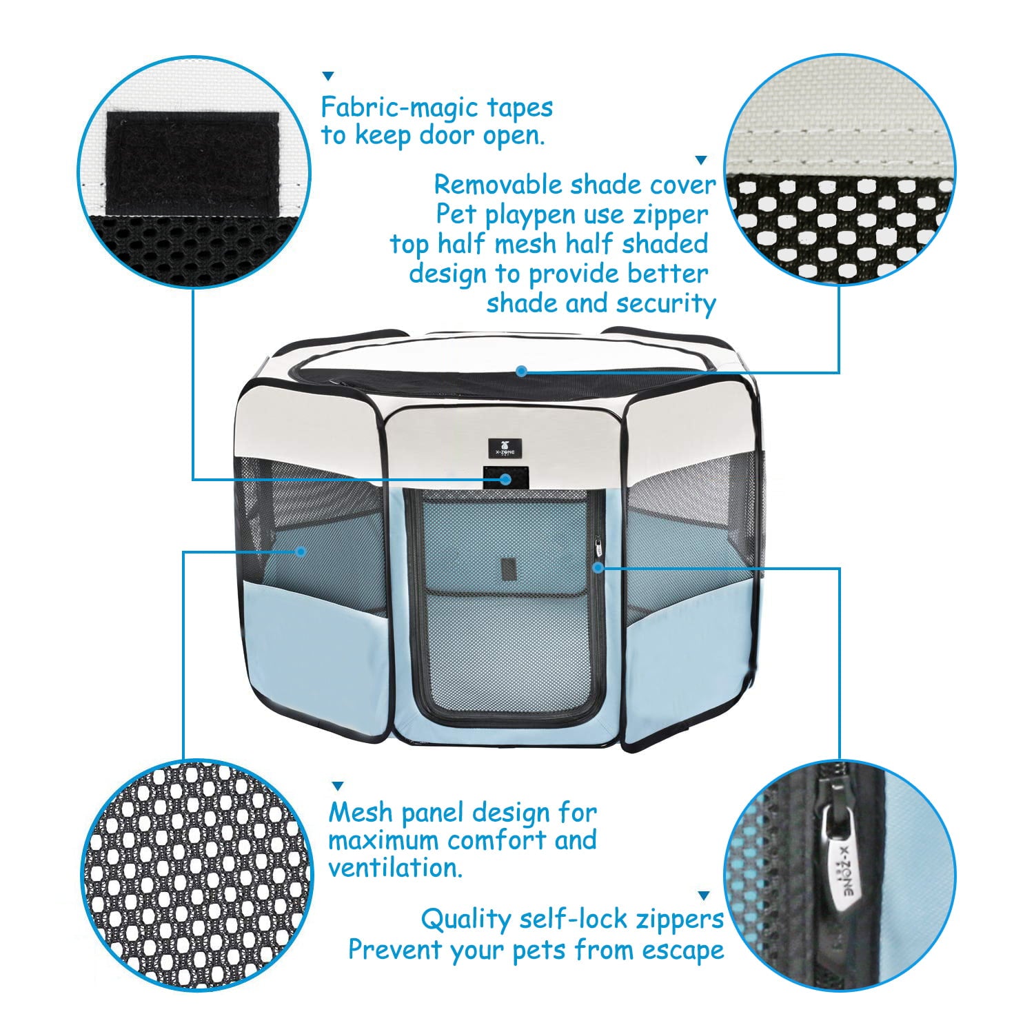 X-Zone Pet Portable Pet Playpen for Dogs， Cats and Small Animals for Indoor and Outdoor