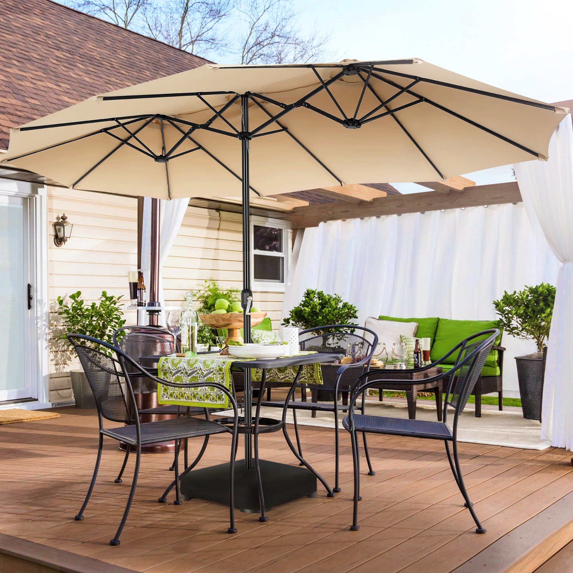 SEJOV 15ft Patio Umbrella with Base Included, Double-Sided Market Umbrella with Crank Large Outdoor Umbrella Rectangular Umbrellas for Patio Table