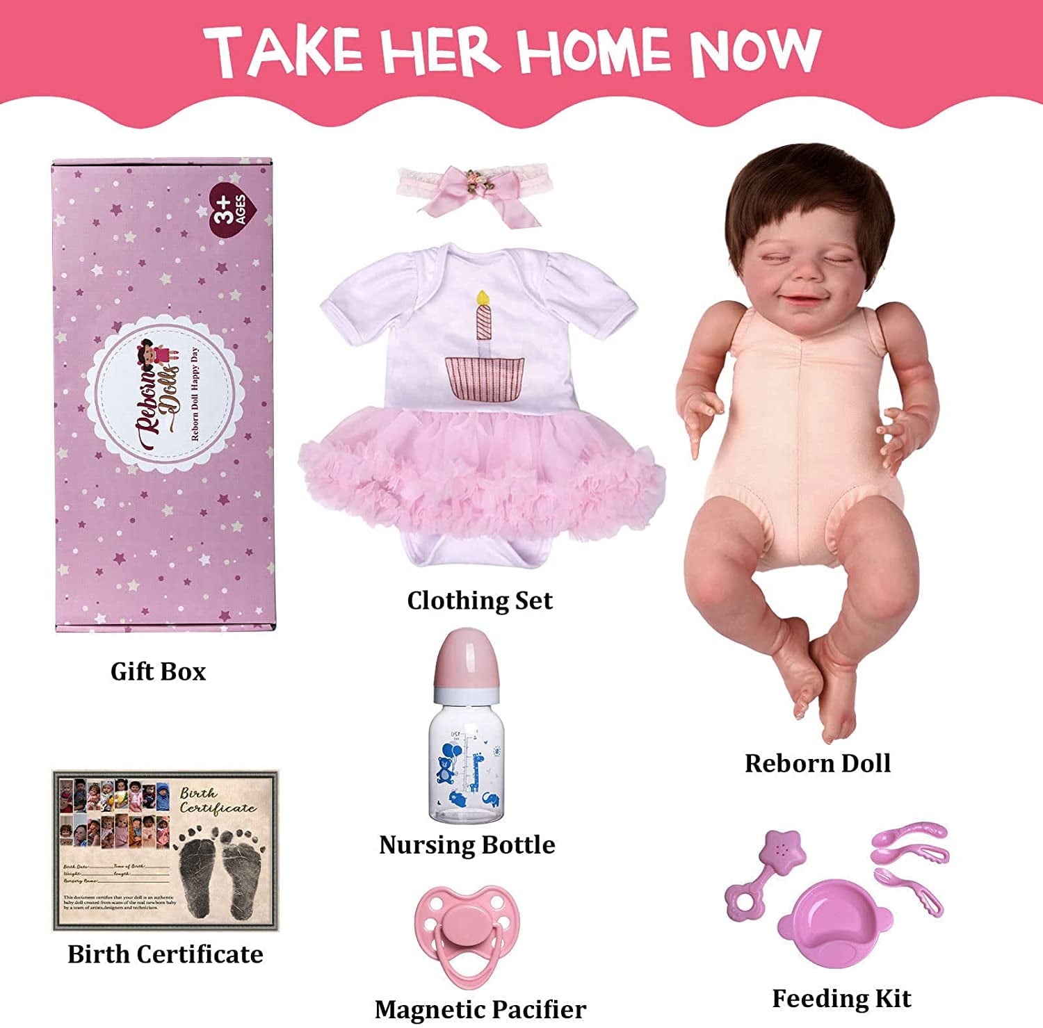 JIZHI Lifelike Reborn Baby Dolls 20 inch Realistic Newborn Baby Dolls Sleeping Smile Baby Girl with Toy Accessories