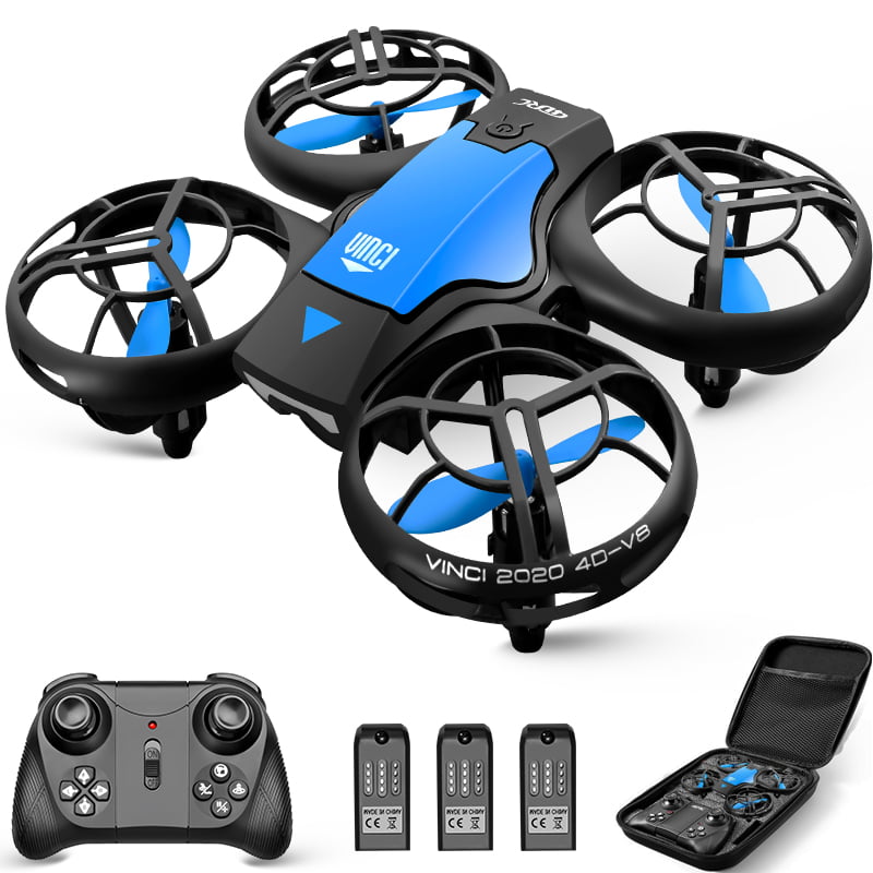 4DRC V8 Mini Drone， Suitable for Children and Beginners， 3 Batteries and Storage Bag， Height Hold， Headless Mode， 3D Flip and Auto Hover， Blue