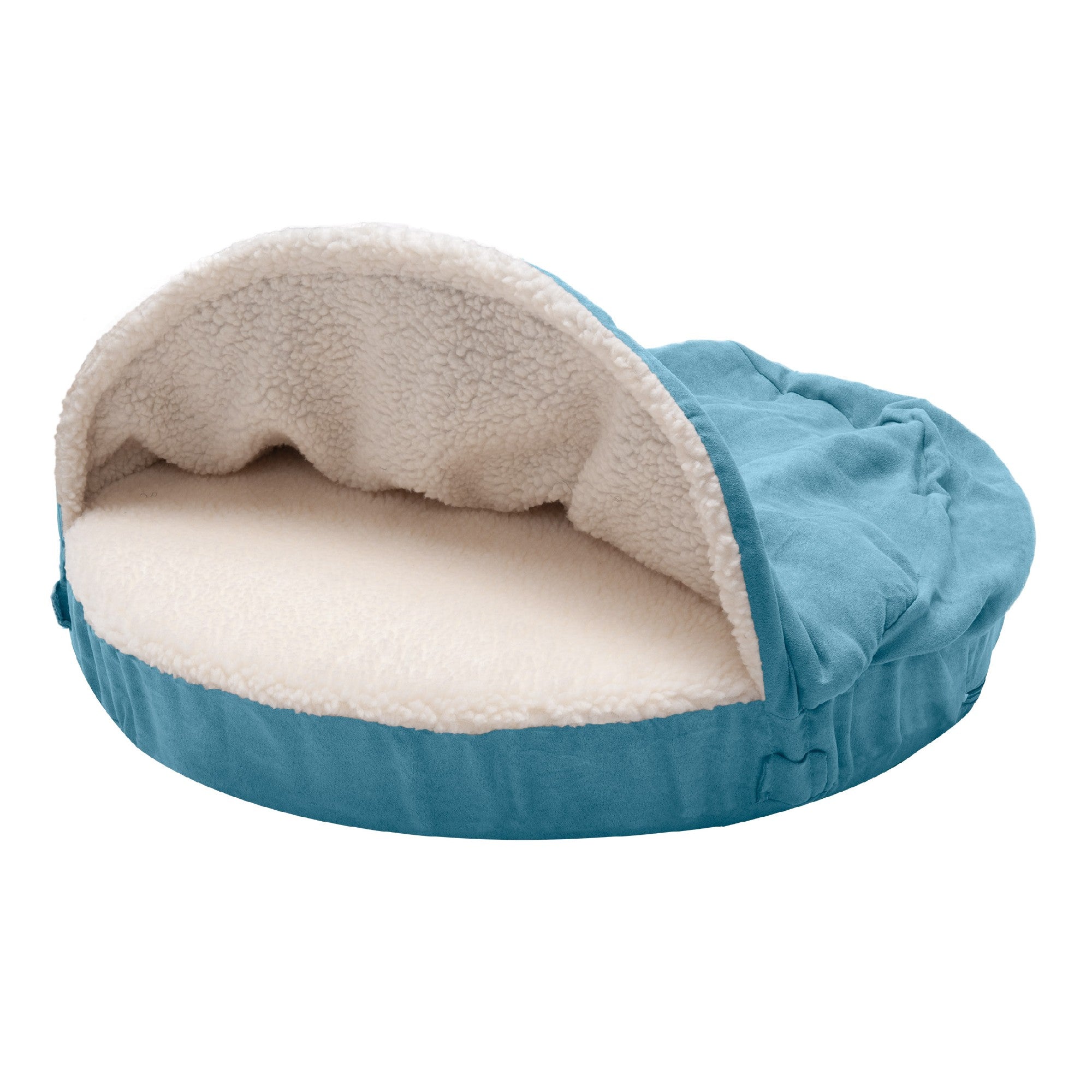 FurHaven | Orthopedic Faux Sheepskin Snuggery Burrow Pet Bed for Dogs and Cats， Blue， 26-Inch