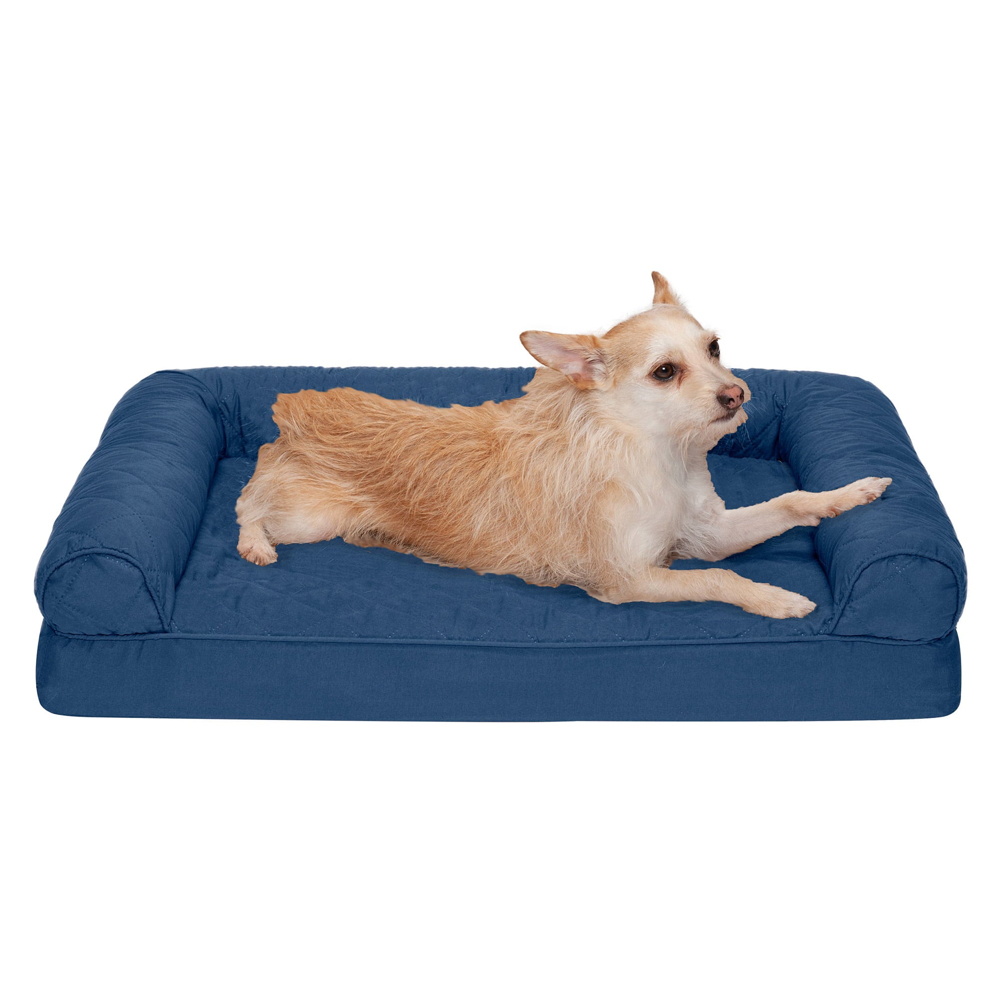 FurHaven | Orthopedic Quilted Sofa Pet Bed for Dogs and Cats， Navy， Medium