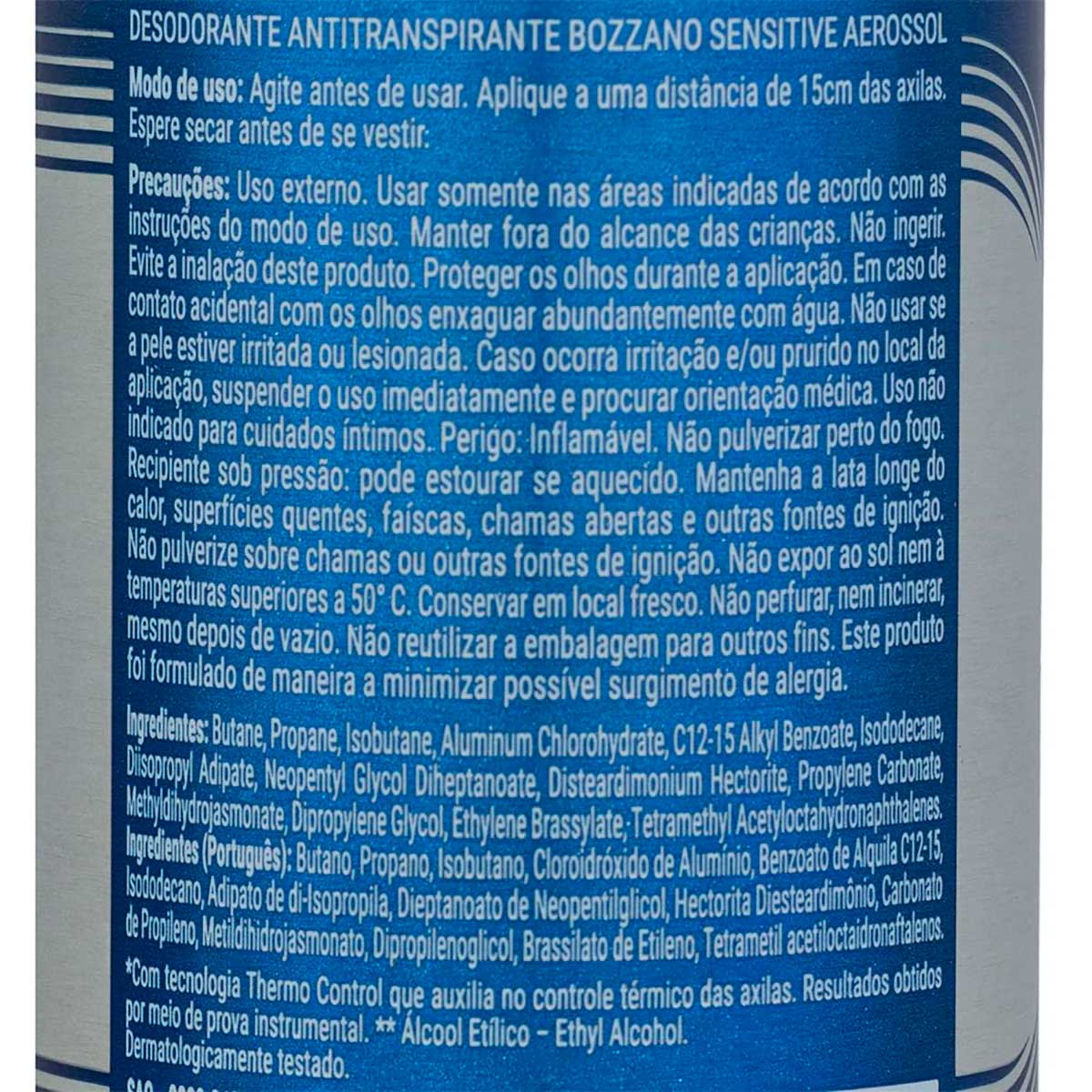Desodorante Sem Perfume Antitranspirante Aerossol Masculino Bozzano Sensitive 150ml