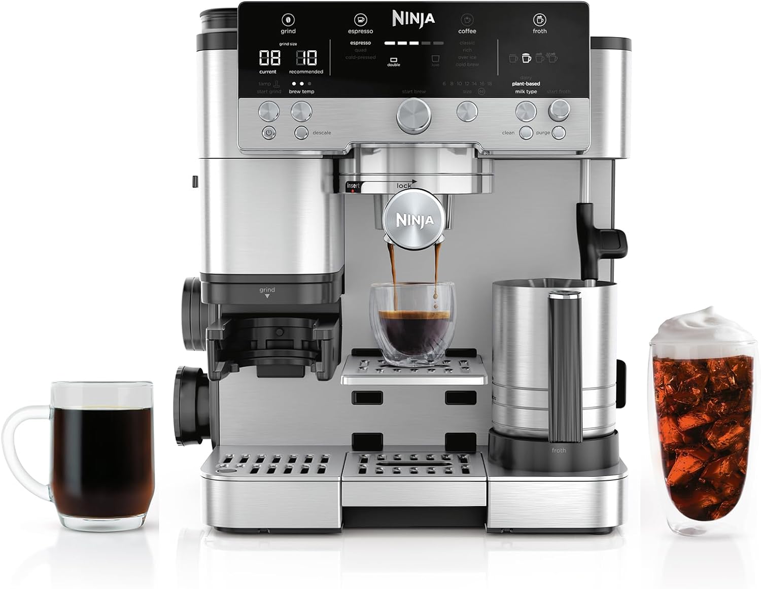 Ninja LUXE CAFÉ Premier Series, máquina de expresso, máquina de café a gotas e cerveja rápida a frio, moinho integrado, manuseio assistido, batedor mãos livres.