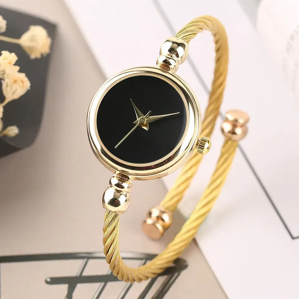 LIUYANGTIAN Simple Women Watches Stainless Steel Retro Ladies Quartz Wristwatch Small Gold Bangle Bracelet Luxury Chain Watch