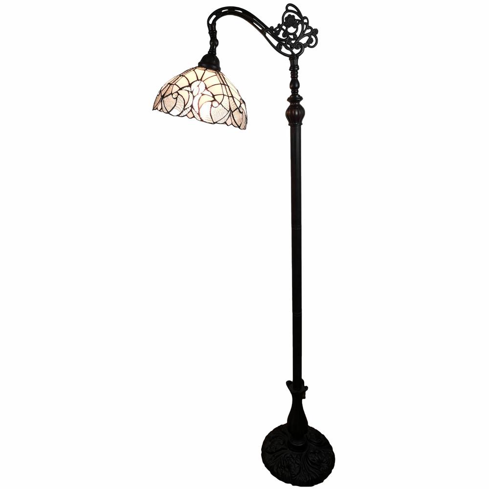 HomeRoots 478087 62 in. Traditional Shaped Floor Lamp with White Stained Glass Bowl Shade, Brown