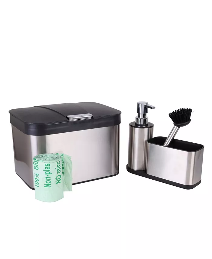 Organize it All Stainless Steel Compost Bin with Bonus Bags and Sink Organizer