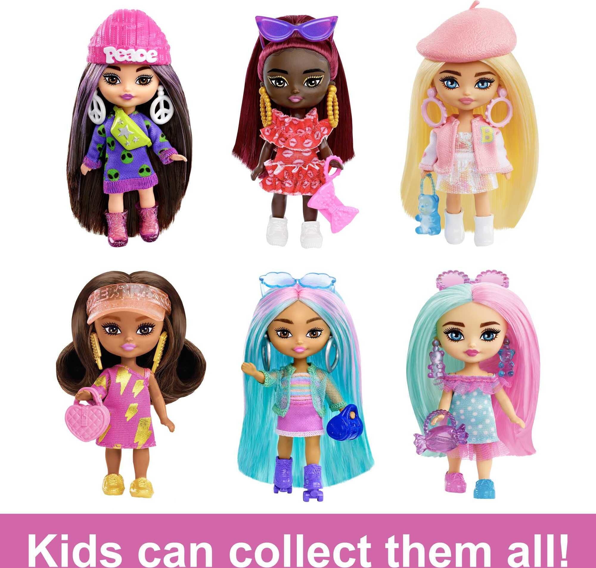Barbie Extra Mini Minis Doll with Brunette Hair, Alien Sweater Dress & Peace-Sign Themed Accessories
