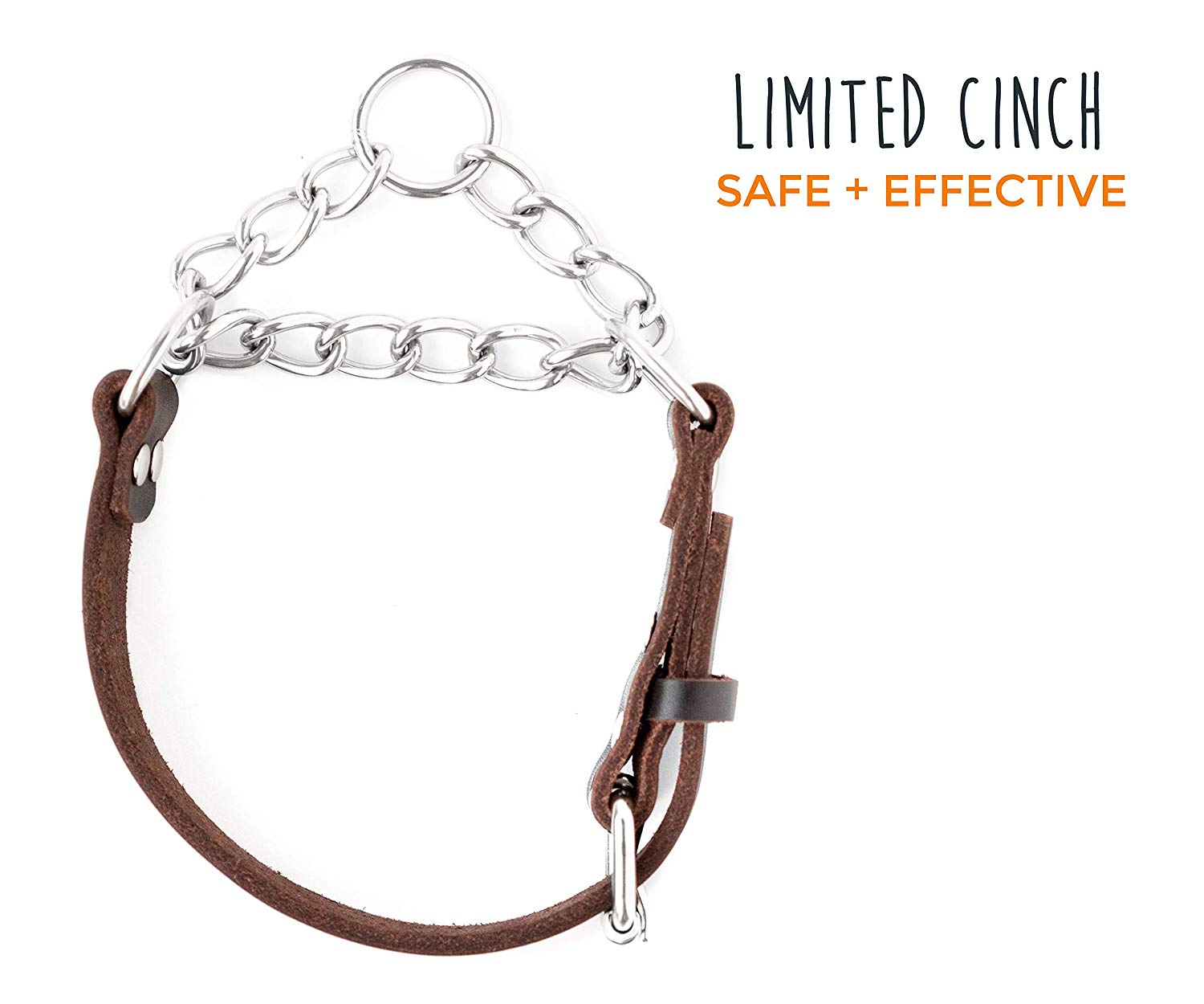 Mighty Paw Leather Training Collar， Martingale Collar， Stainless Steel Chain - Limited Chain Cinch Collar