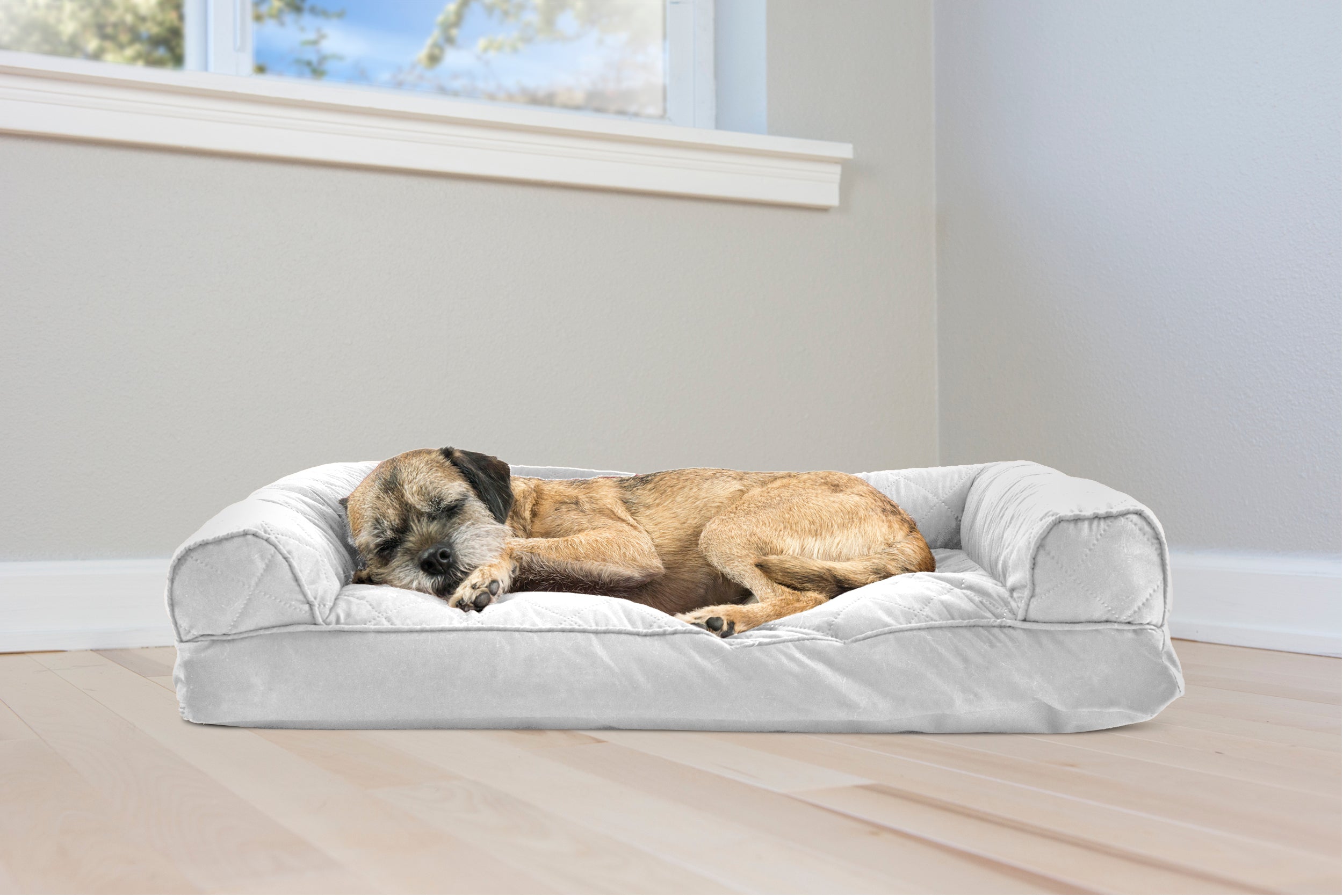FurHaven Pet Products | Quilted Pillow Sofa Pet Bed for Dogs and Cats， Silver Gray， Medium
